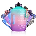 SLUXKE 128oz Motivational Water Bottle with Straw, 1 Gallon Capacity, Fitness & Sports, BPA Free, PETG Plastic, Green Pink Purple