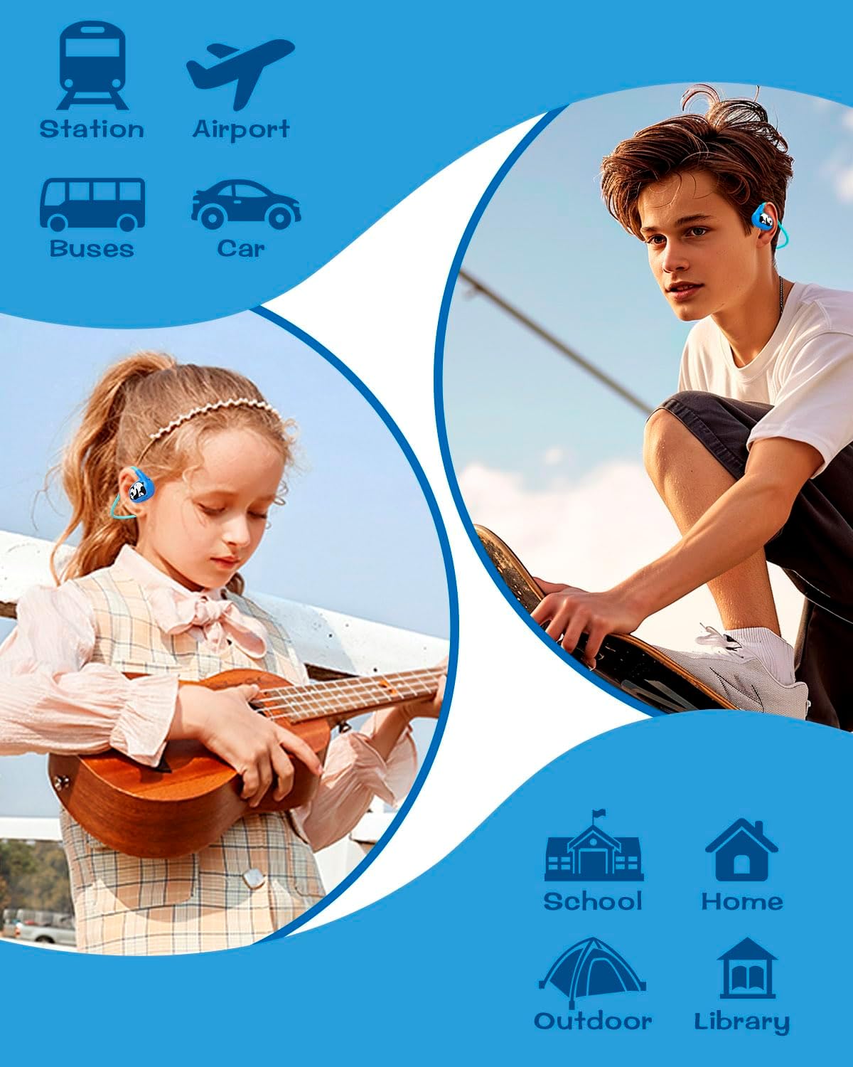 BANIGIPA Kids Headphones, Open Ear Headphones, Wireless Bluetooth 5.4 Headset w/Mic for Calling Studying Traveling, 13g Ultra-Light Comfort, 85dB Healthy Volume Control Protect Hearing, 10H Playtime - Image 8