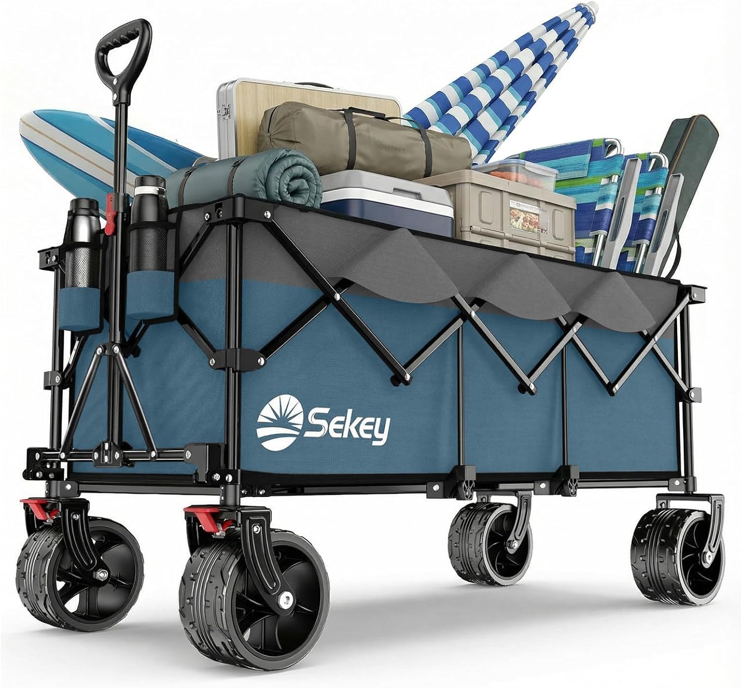 Sekey 300L Ultra-Large Folding Festival Trolley - All-Terrain Extra Wide Wheels and Brake, Heavy-Duty Cart Loadable up to 150KG, Patented Four-Directional Foldable Design, Collapsible Wagon, Blue&grey โ image 1