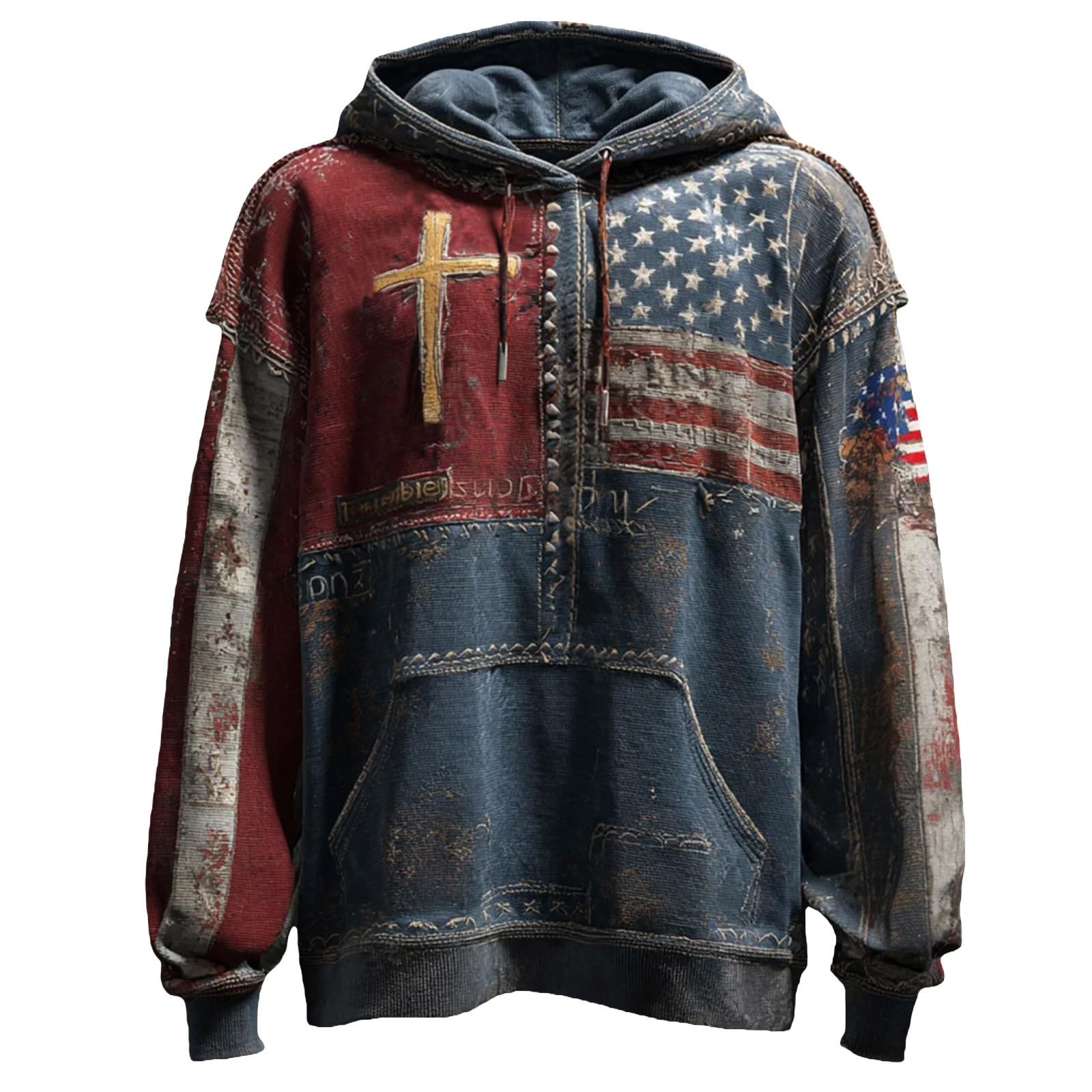 Sudadera Béisbol Hombre Informal con Capucha Y Bandera Estadounidense para Hombre, De Manga Larga, Mensaje Adoración A Dios, Estilo Retro, Texto Amo (Sky Blue, XXL) Ropa Deportiva