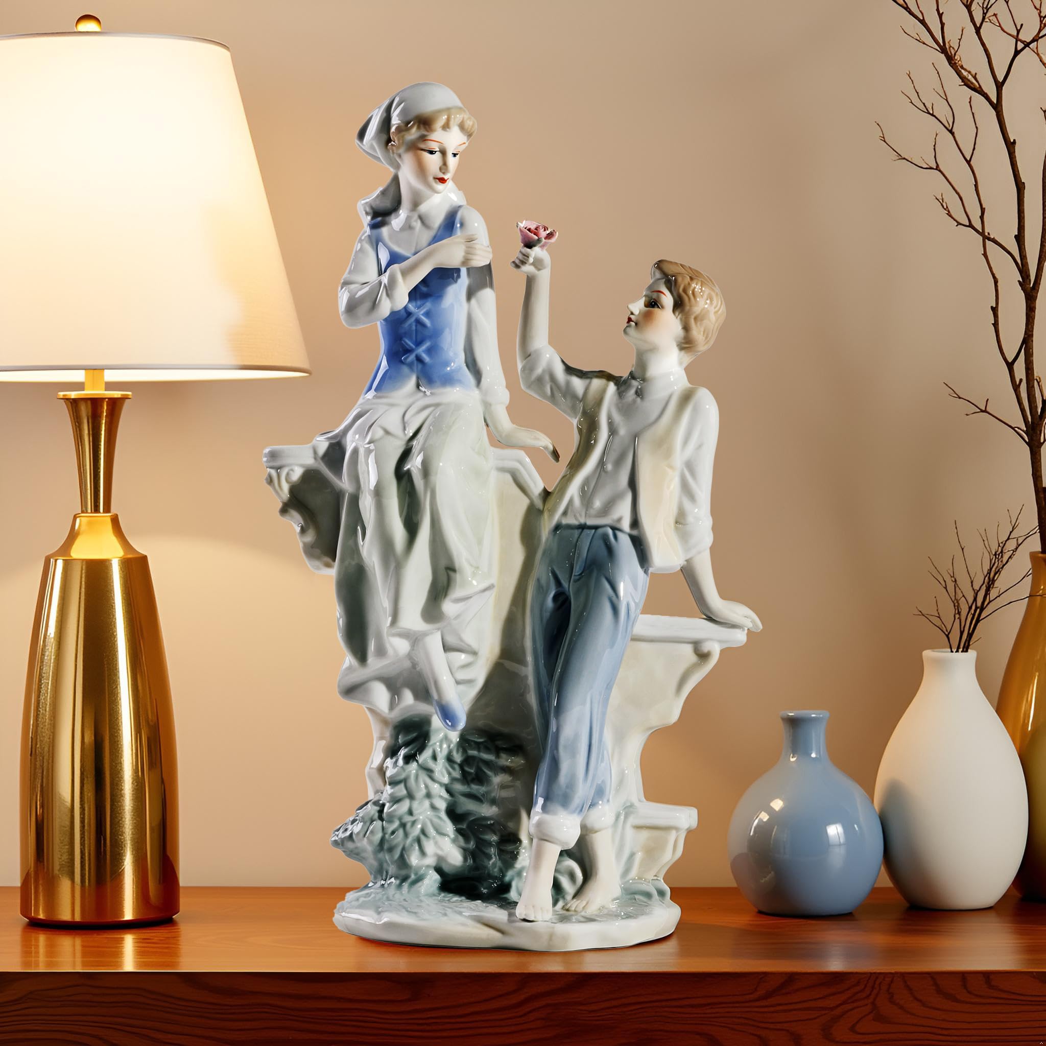 MTME Statuetta in porcellana, motivo: signora con fiori, cimeli, regali di nozze, statua decorativa per la casa (Marry me)
