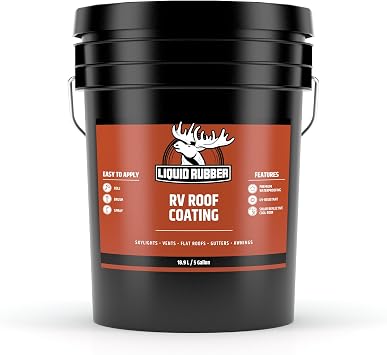Liquid Rubber RV Roof Coating - Solar Reflective Sealant Bundle - 5G Sealer, 1G EPDM Primer, 4inx50ft Seam Tape, 4 Tube of Caulk