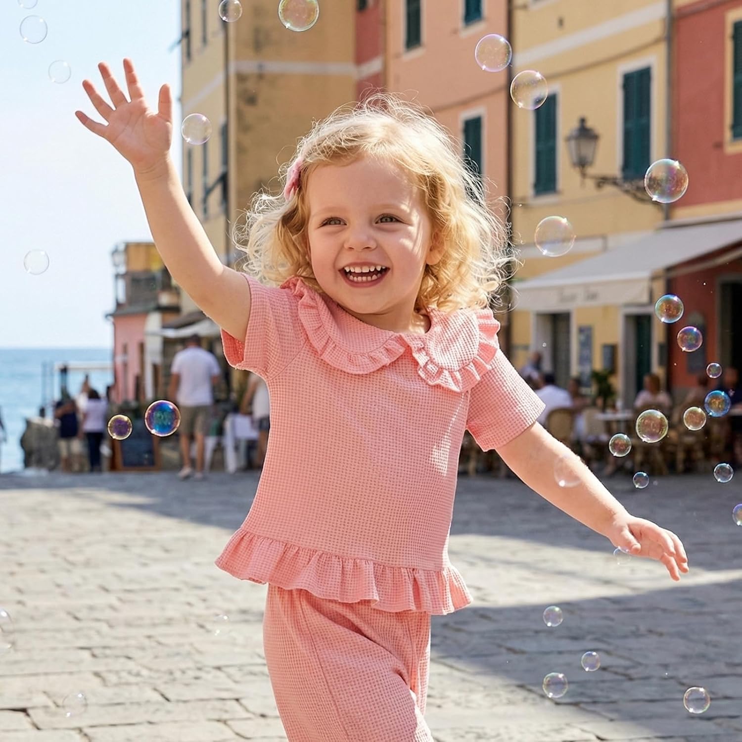 Baby Girl Casual Waffle Shirts Doll Collar Short Sleeve Ruffle Tops Toddler Girls Summer Basic Tees Kid Blouse
