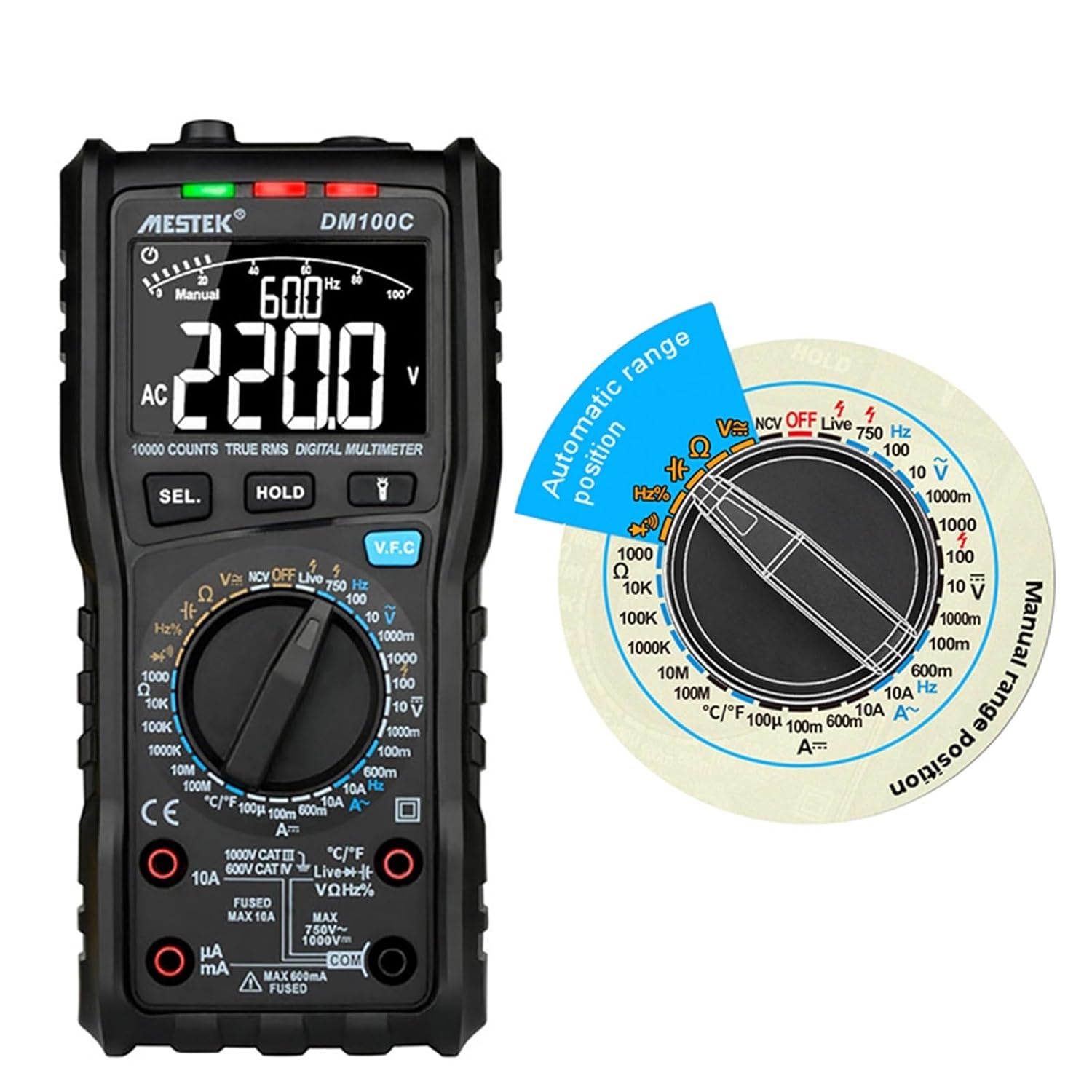 Digital Multimeter 10000 Counts with Bar Graph AC/DC Voltage Ammeter Current Ohm True-RMS Multimeter