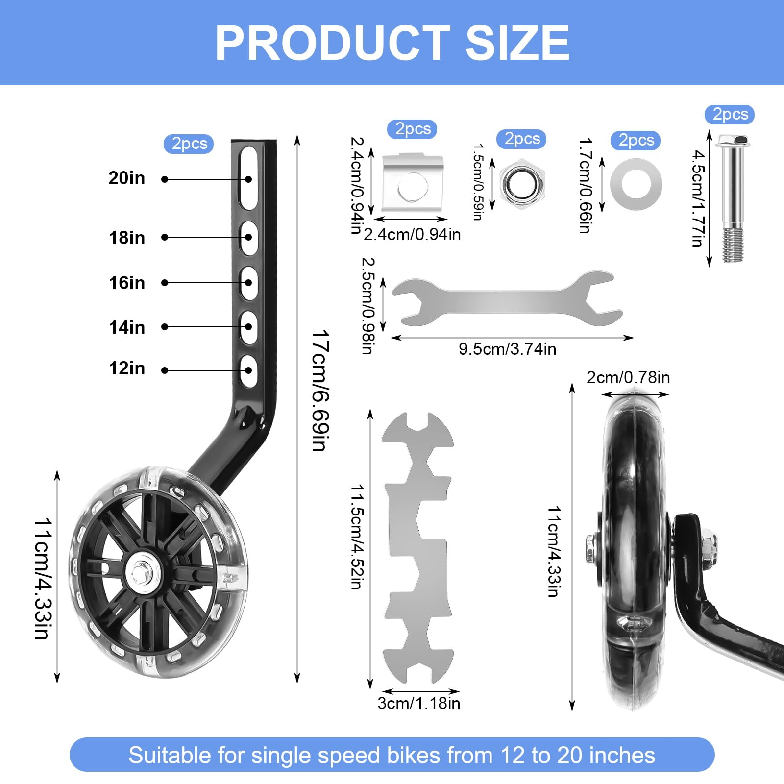 Stabilisateurs de vélo, Roulette Velo Universelle, Roues de Support Réglables 12-20 Pouces