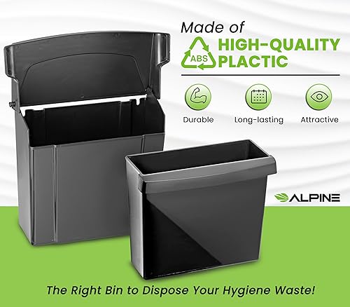 Miniatura 3 de Alpine - Recipiente para servilleta sanitaria, contenedor de eliminación de higiene femenina, cubo de basura montado en la pared con sello de