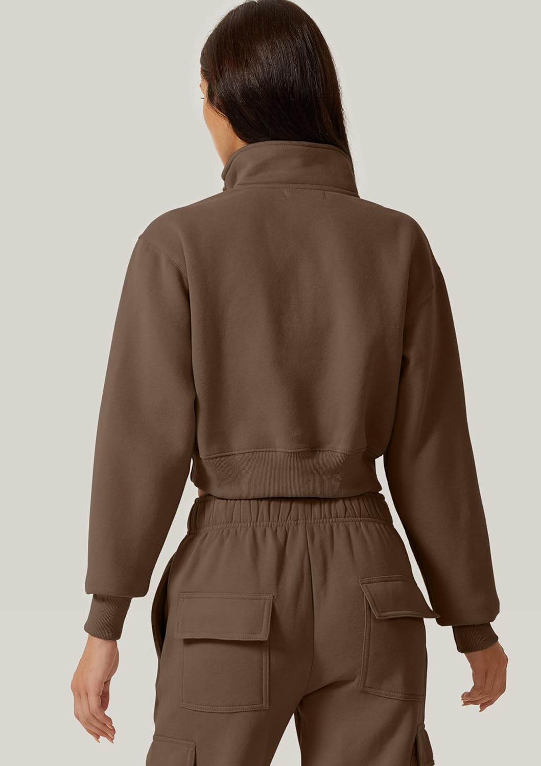 QINSEN Womens Half Zip Crop Sweatshirt High Neck Long Sleeve Pullover Cropped Top - Image 6