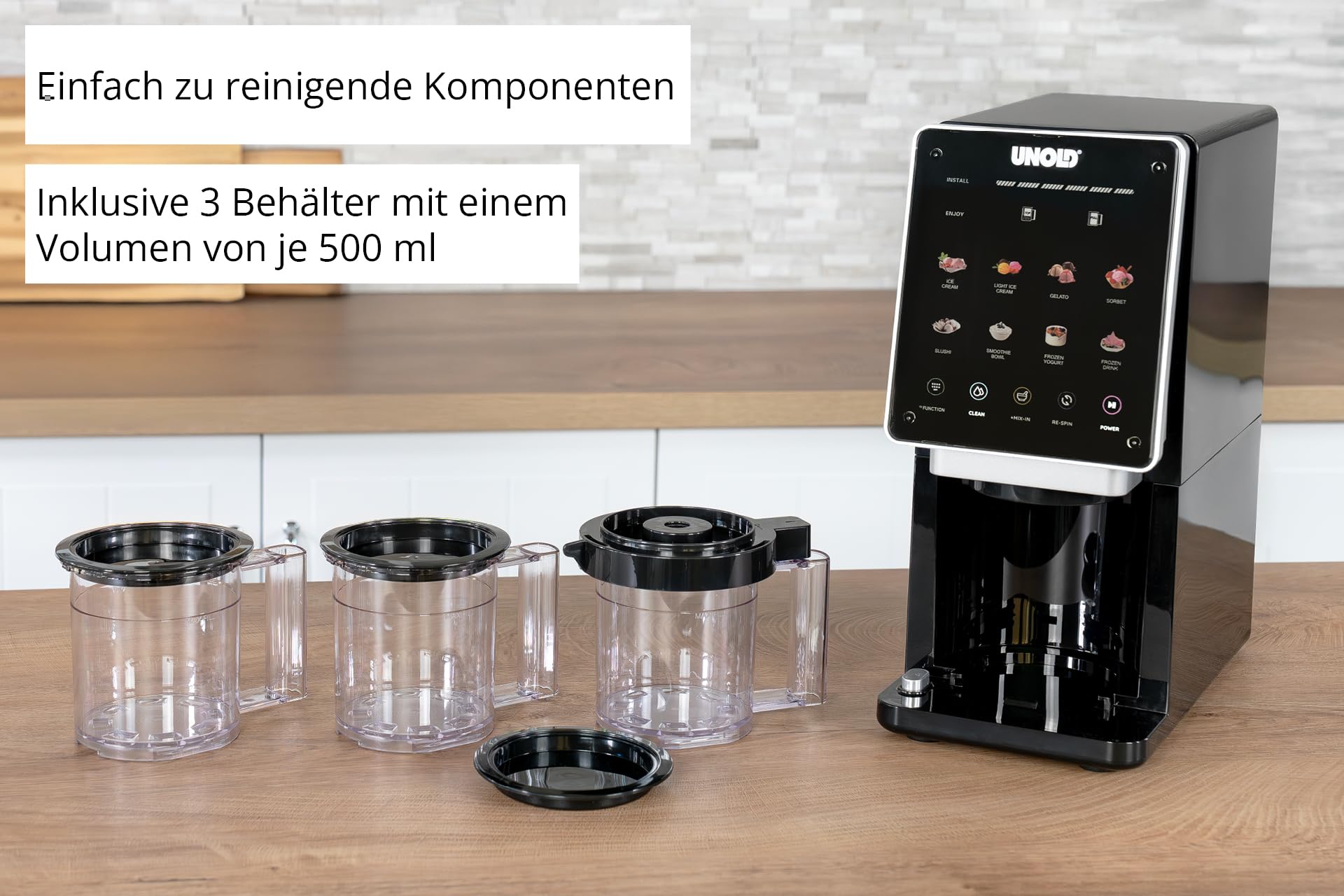 Unold Eismaschine Cream Dream 48805, 3x 500 ml Behälter, 8 Programme, Touchscreen, für Eiscreme, Gelato, Sorbet & Frozen Drinks, entnehmbares Messer