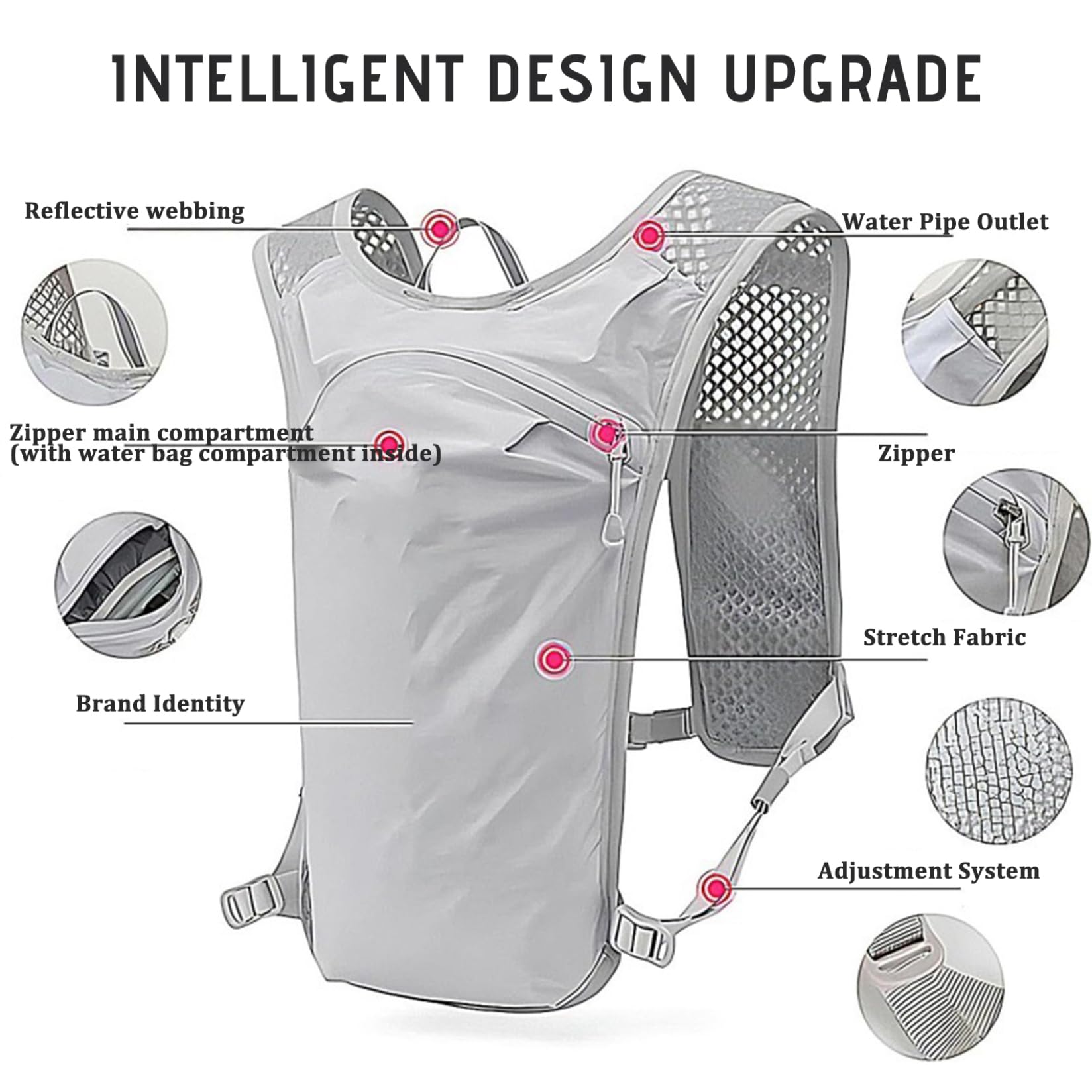 Heidouse Running Vest Safe Reflective Running Backpack Lightweight ? Breathable Marathon Hydration Vest with Pockets ? Adjustable Strap for Hiking Camping Marathon Cycling Race