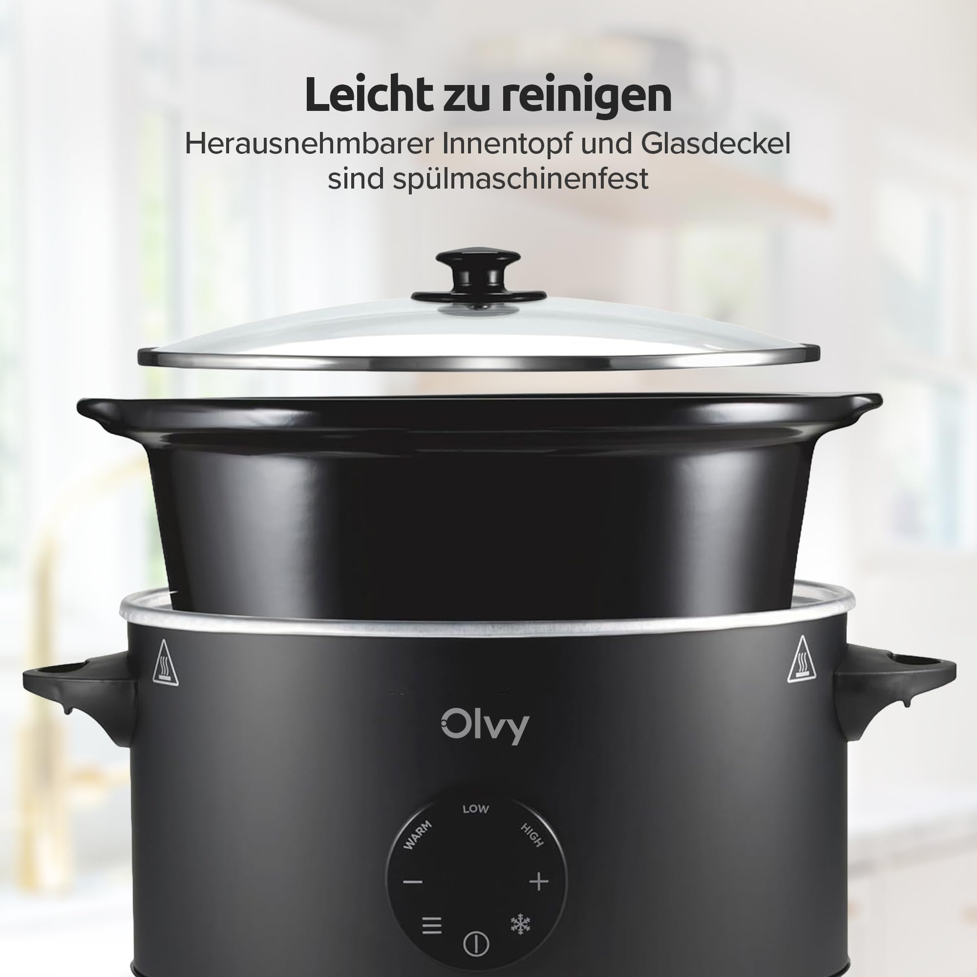 Olvy Slow Cooker 6L PRO Digital Schongarer mit Timer Warmhaltefunktion Auftaufunktion 24h Timer 3 Stufen Familie Meal Prep