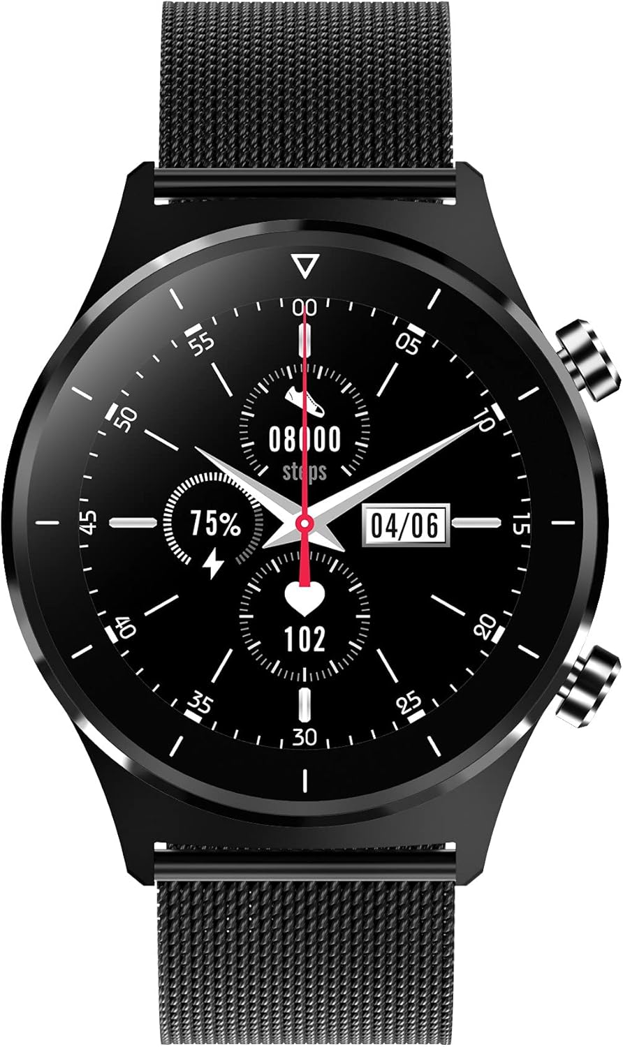 Black Steel Watch Smart Watch for Mens, 1.28 Inch Touchscreen, 24 Exercise Modes, Main Interface Four Ui Self-Defined Dial Display Heart Rate Monitor Sleep Monitor Blood Pressure