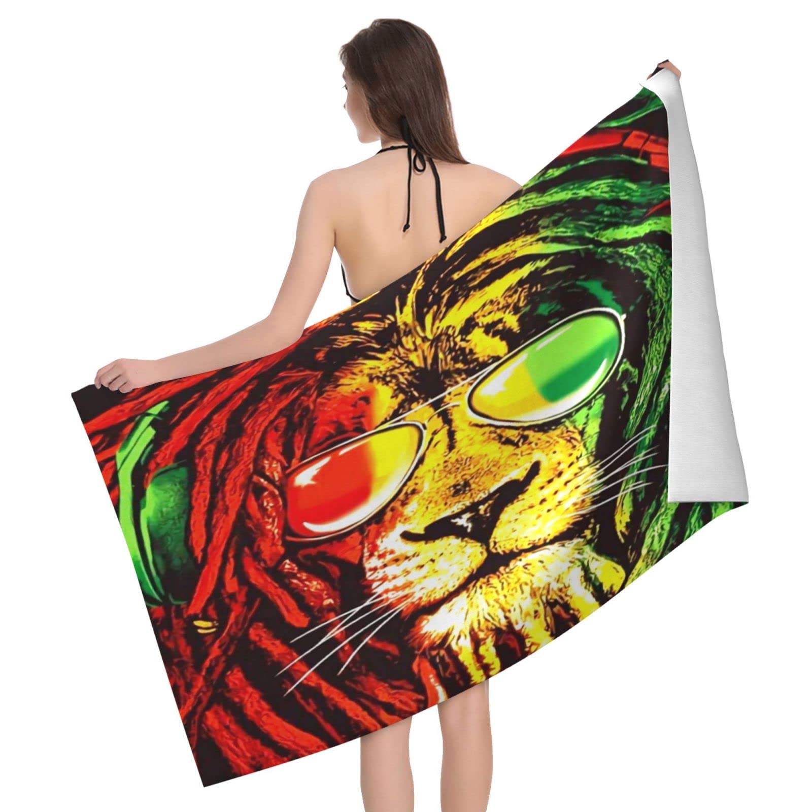 Lawenp Rasta Lion Cool Beach Towel, Lightweight Sand Free Quick Dry Microfiber Absorbent Bath Towel for Kids, Adults, Swimming, Bath, Yoga, Pool, Travel, Camping 32"X52"