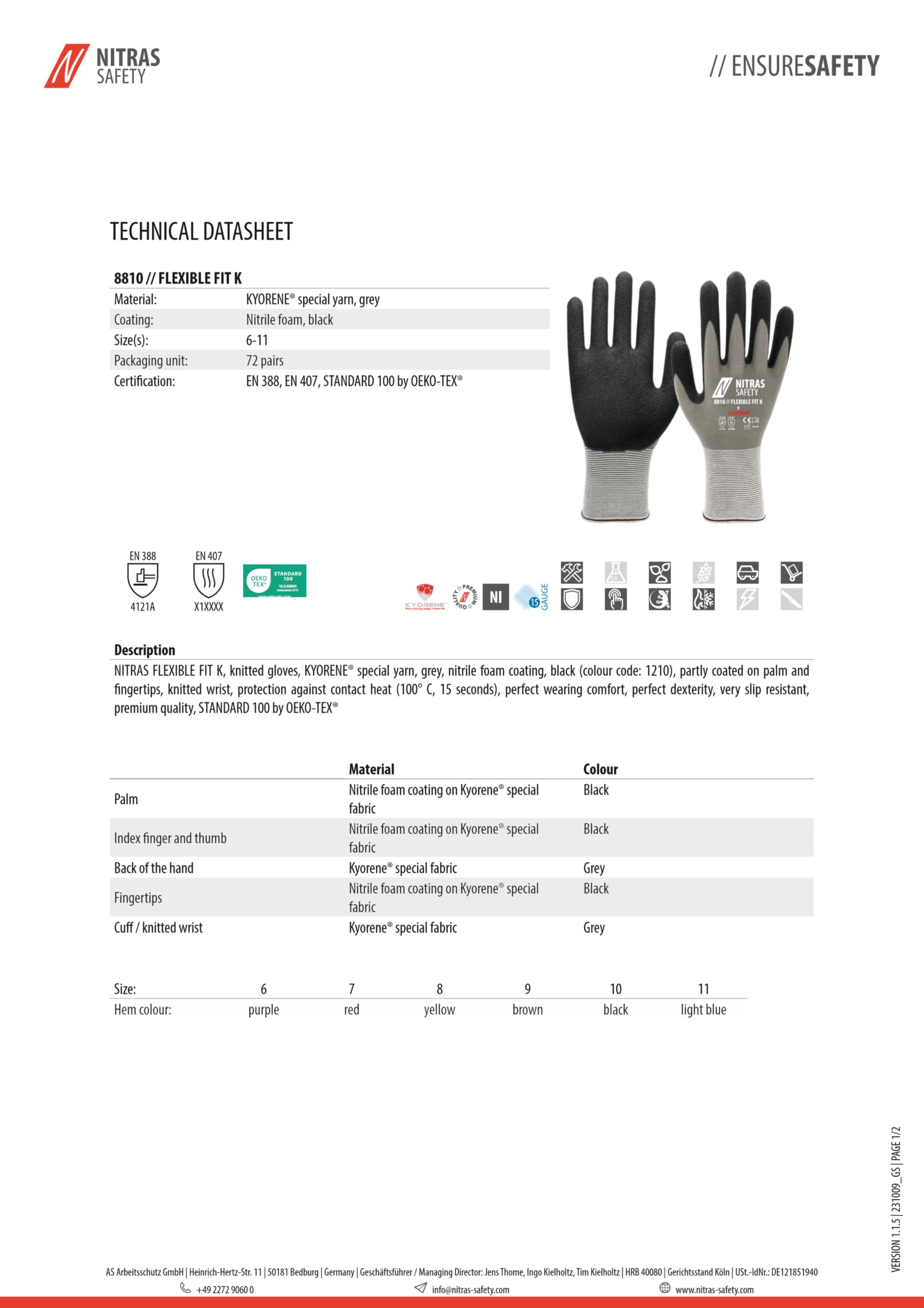Nitras 8810 Flex Fit K (12 par) rękawice robocze - rękawice ochronne do pracy - EN 388 - szare/czarne (11)