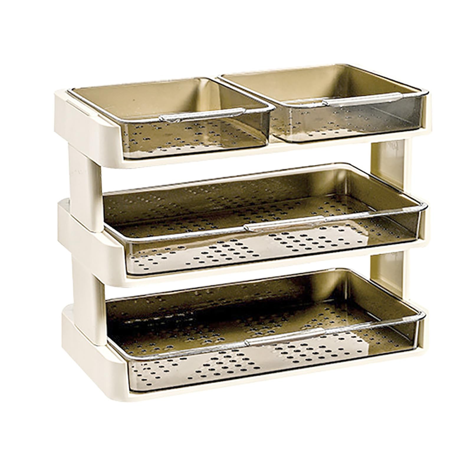 Scaffale portaoggetti da cucina a 3 ripiani, multifunzionale, per piano di lavoro, camera da letto, bagno, in plastica, rimovibile, color bianco crema, salvaspazio e versatile