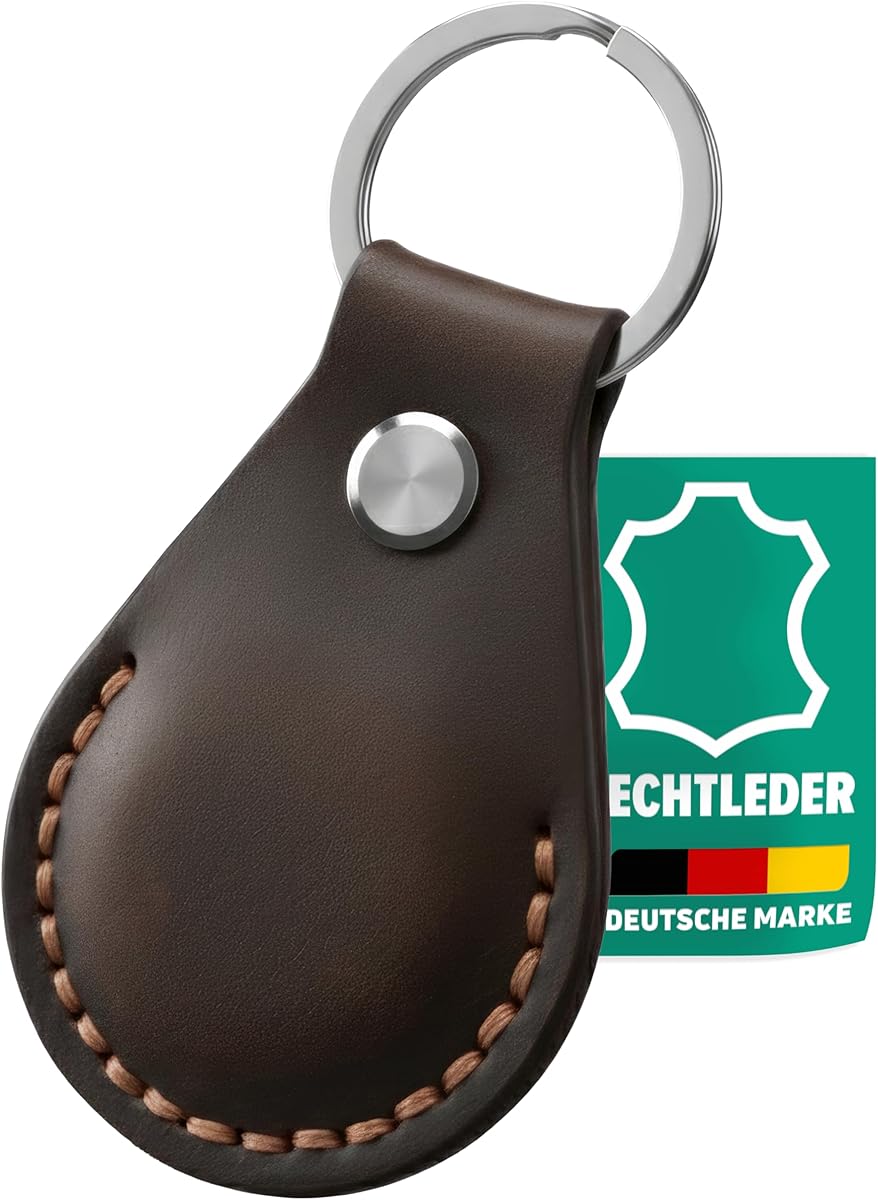 AirGear® Airtag Schlüsselanhänger LEDER ECHT, Anhänger aus Echtem Leder, Hülle aus Echtleder, kompatibel mit Apple Airtag (Coffee Brown)