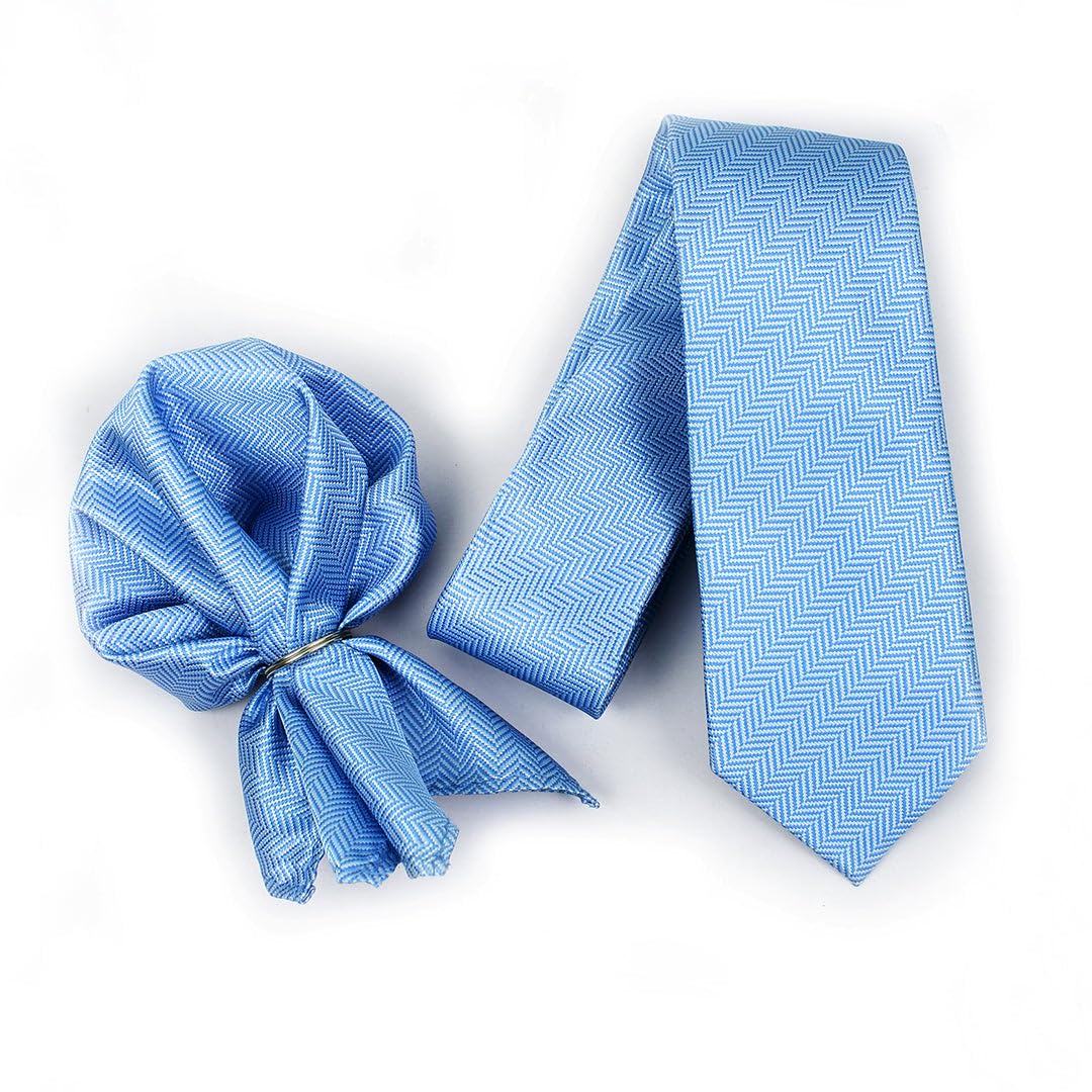 peluche Appealing Blue Neck Tie & Pocket Square Set for Men-picture-40