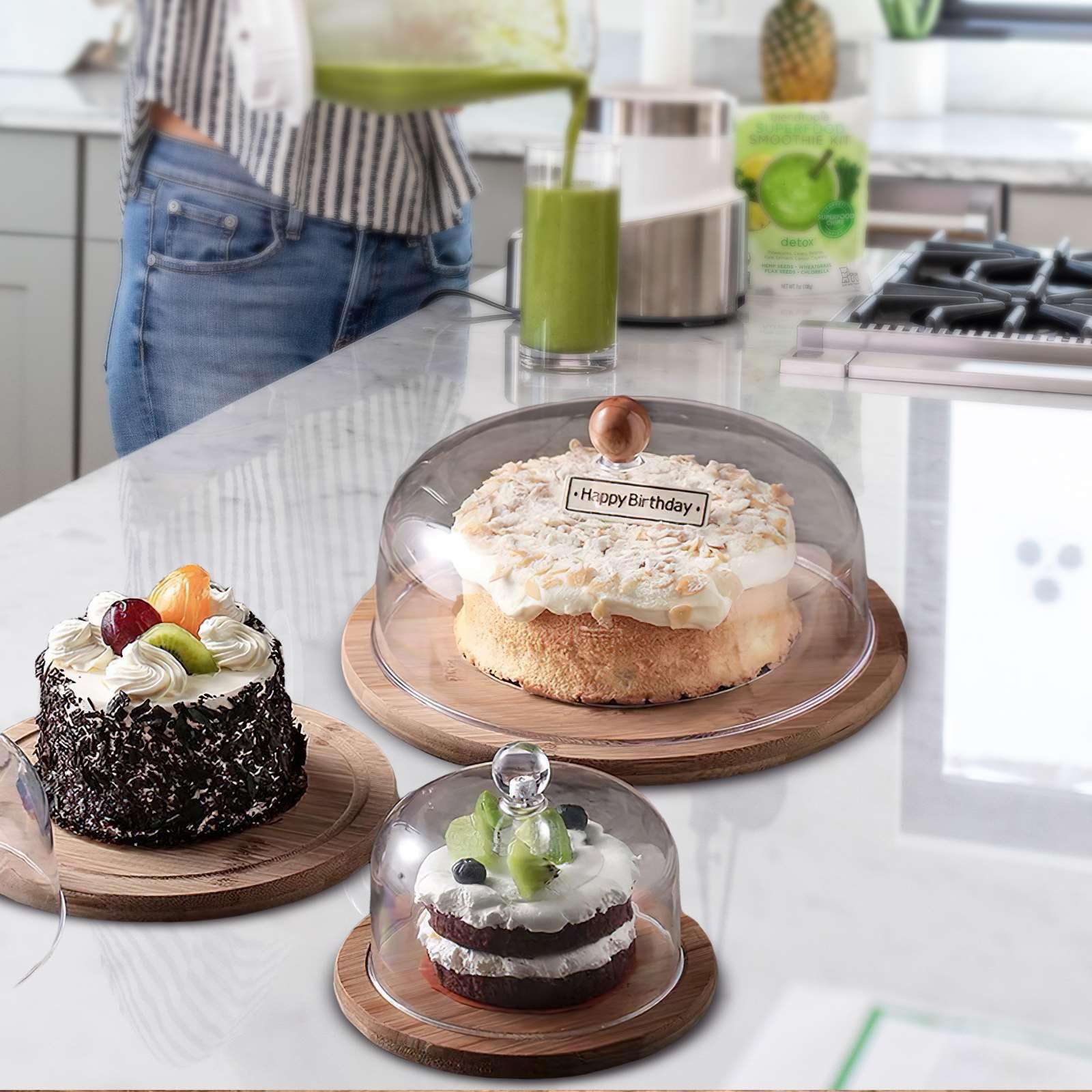 Homeries Présentoir à Gâteau En Acrylique Avec Couvercle Dôme  6 En 1  Multifonction Utilisation Comme Support A Gateau Saladier Punch Plateau De Desert Assiette A Nachos Et Assiette A Salsa