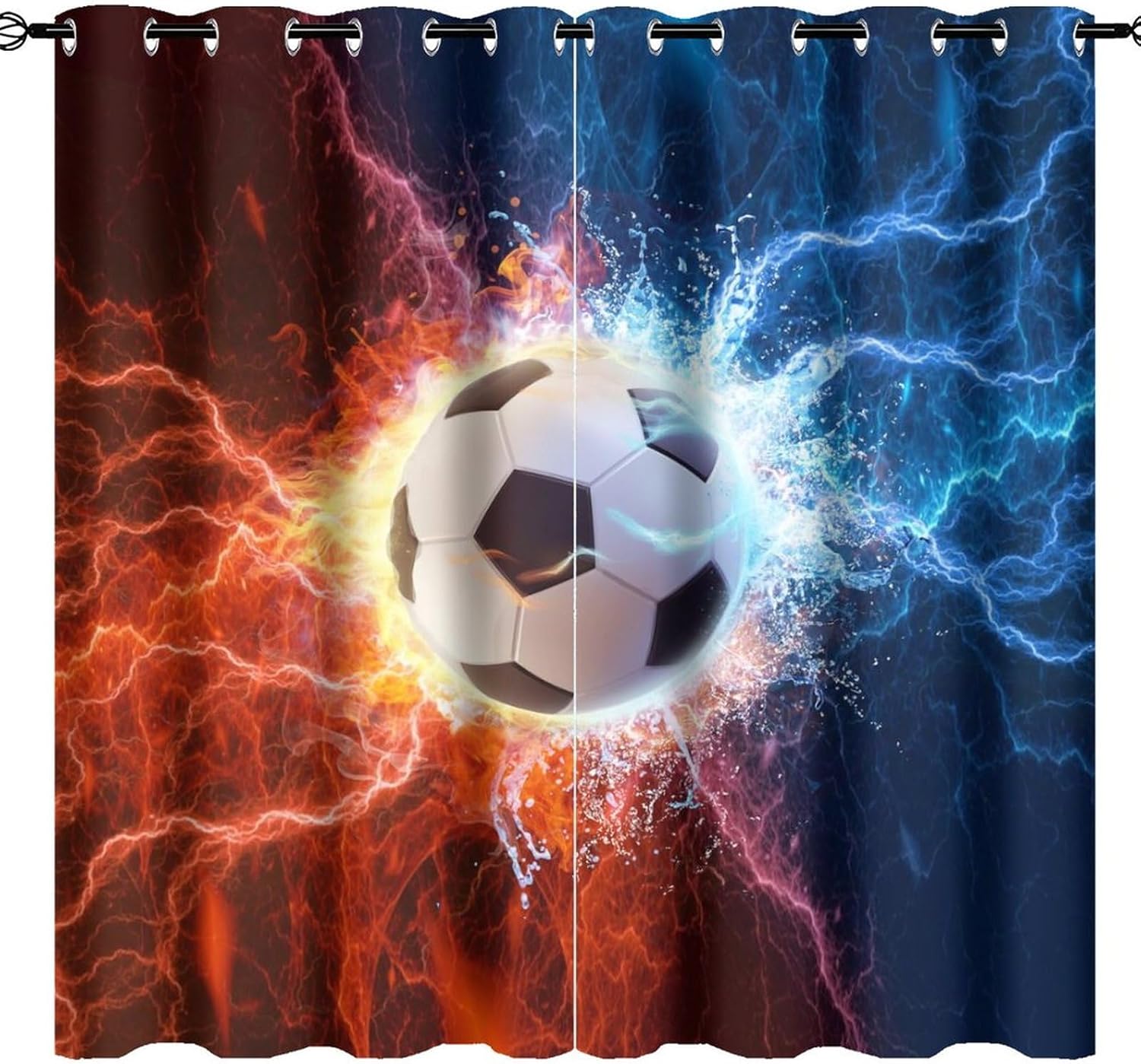 Sport Cool Soccer Curtains Football Theme Red Blue Lightning Thermal Insulated Darkening Full Room Curtains for Living Room Grommet Window Treatment 2 Panels 84" L x 42" W