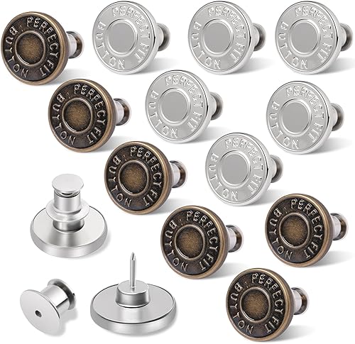 Ceryvop 12 juegos de botones para jeans sueltos, reemplazo instantáneo sin costura y sin herramientas, botón de presión para pantalones, ajustador