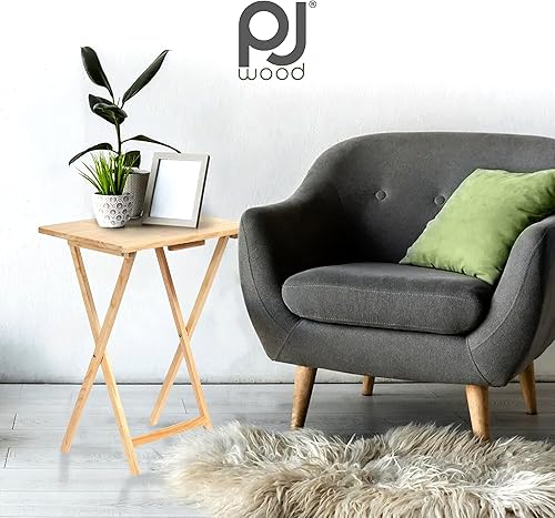 Miniatura 89 de PJ Wood Mesa rectangular plegable portátil para servir aperitivos, construcción de madera maciza con acabado natural (juego de 4 piezas)