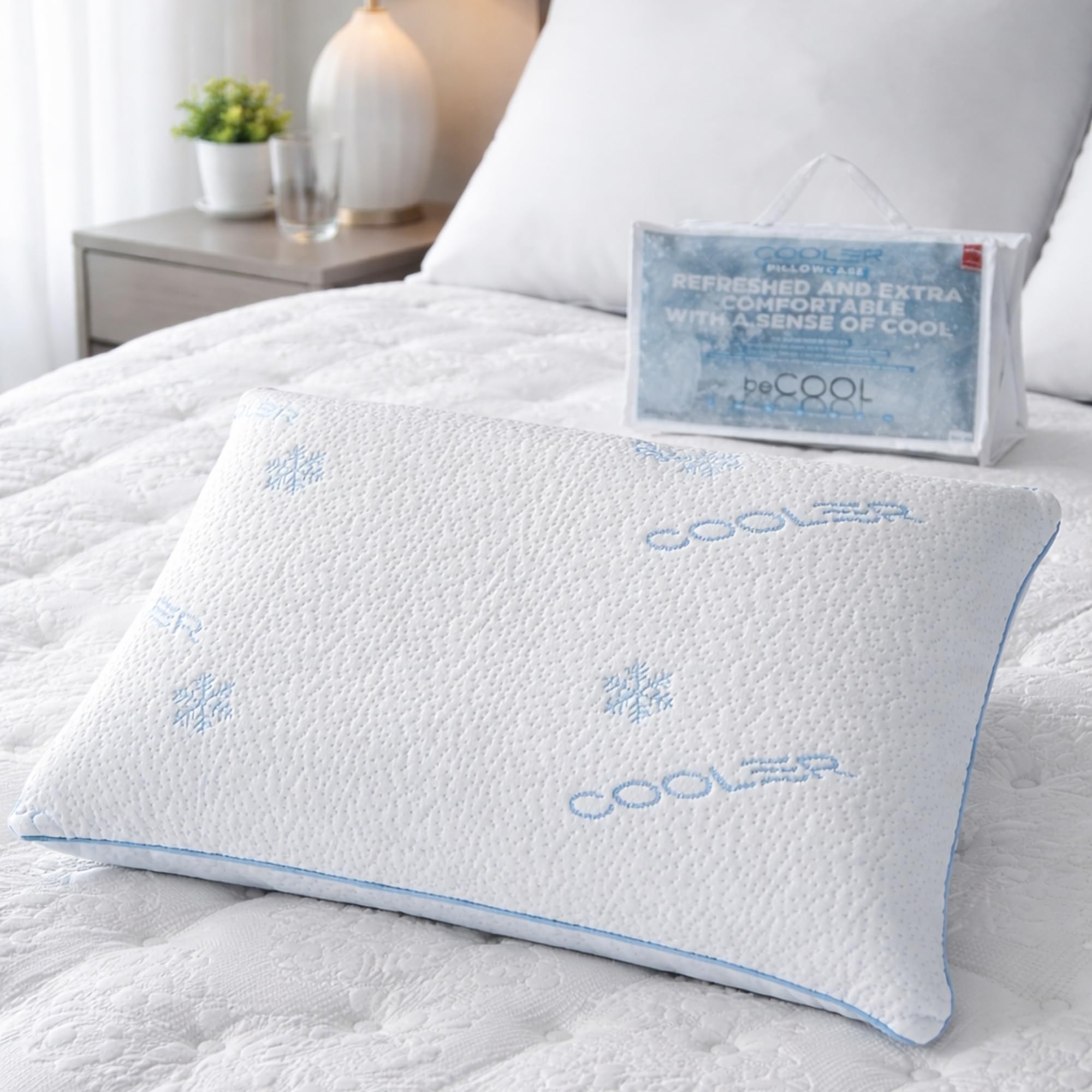 Coppia Federa Rinfrescante Cuscino 50x70, Tessuto Fresco e Traspirante Anti Sudore, Federa Antiacaro OEKO-TEX Morbida e Lavabile, Ideale per Estate (2 Pezzi)