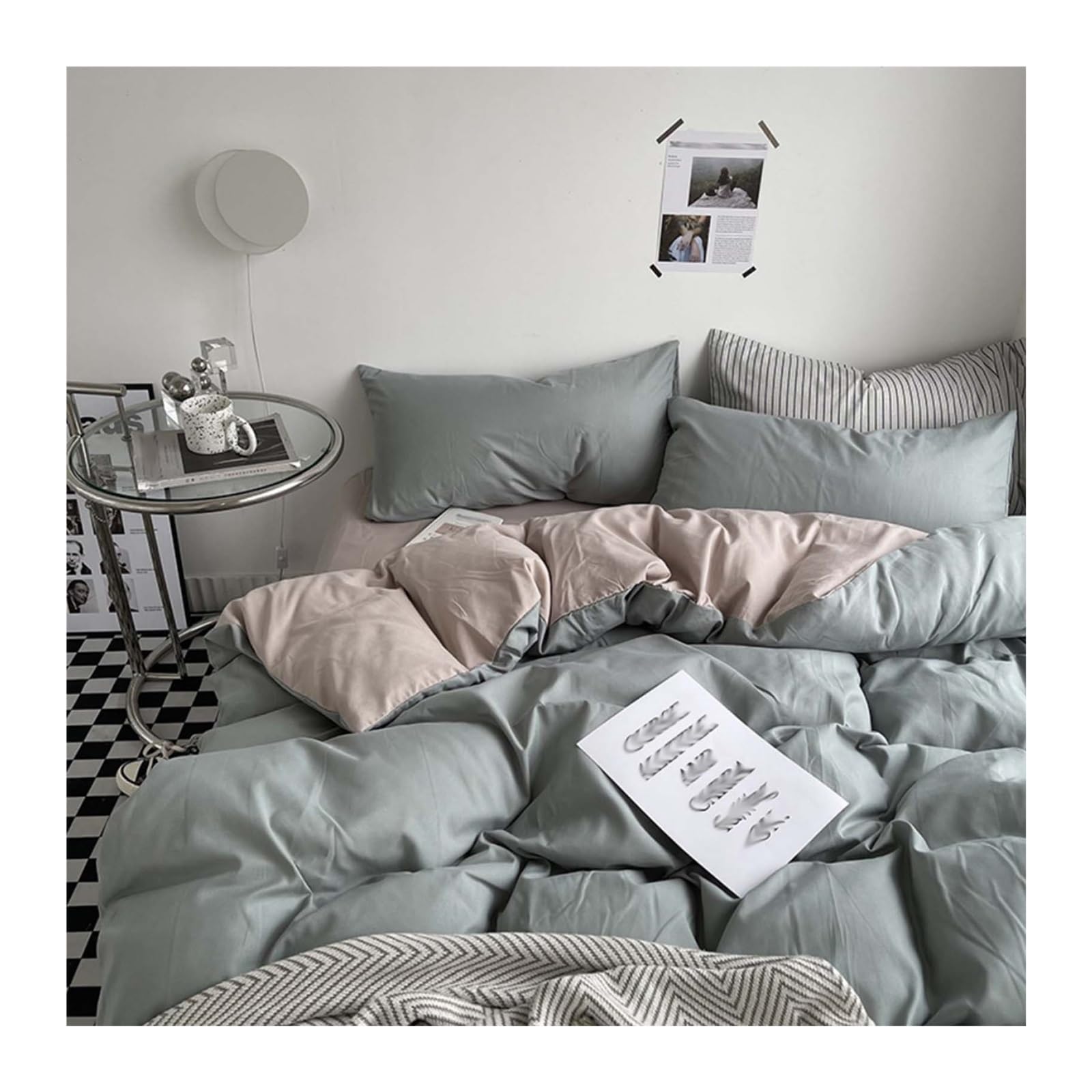 Housse de couette coton lavé lit double ou simple confortable unie