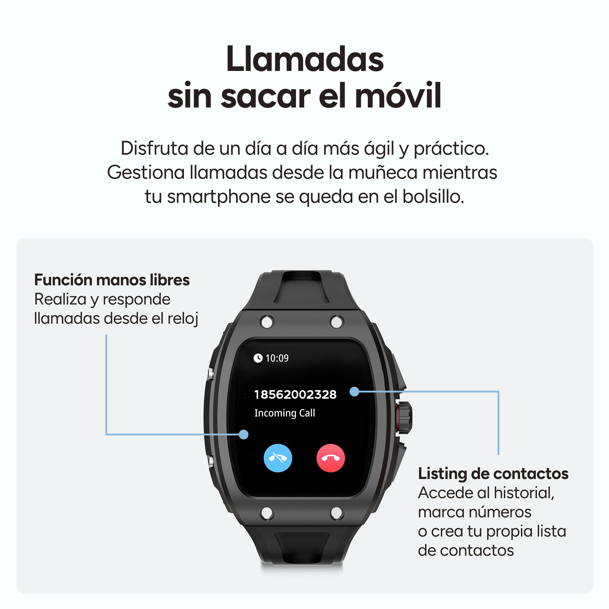 KSIX Smartwatch Hero 2 Go - Reloj Inteligente Hombre con Llamadas y Whatsapp, Pantalla Curva 1.76", Monitor de Salud, Sumergible IP68, Compatible con iPhone® y Android® - Negro