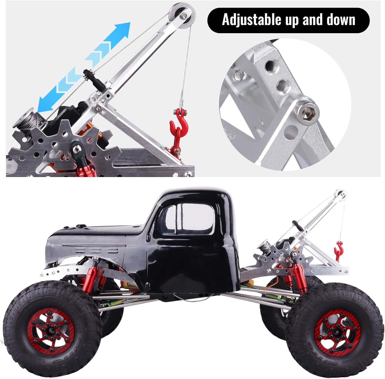 HobbyPark RC Crawler Tow Rig Crane 1/10 Scale Winch Stent Rescue Wrecker Kit Trailer Tow Hook for TRX4 SCX10 II Capra LCG Chassis Frame DIY Parts Updates (Silver)
