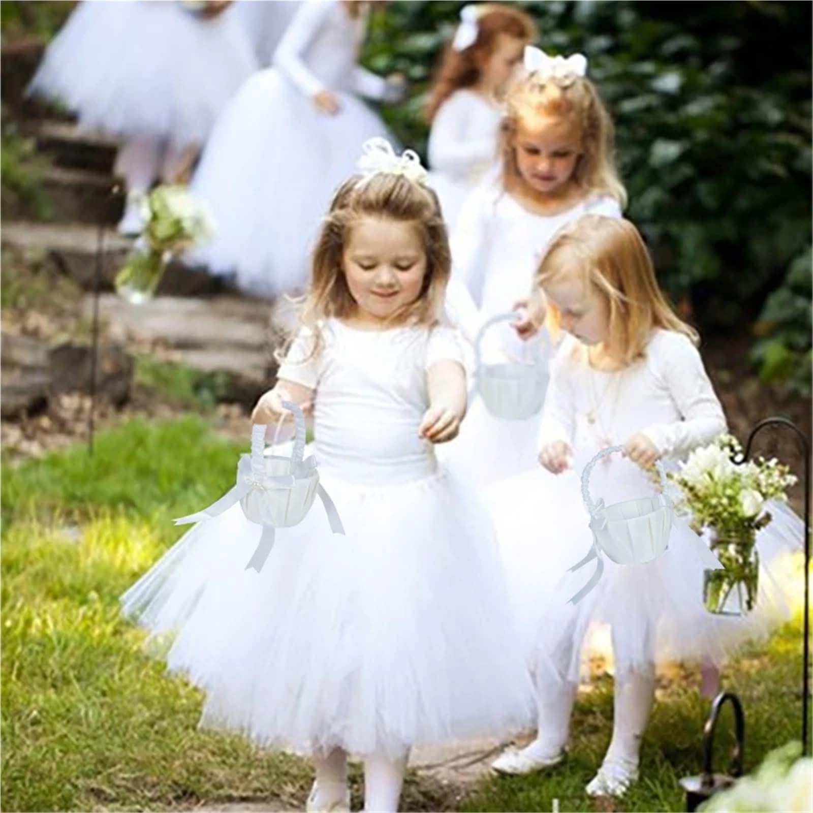 Hochzeitsblumenkörbe, Mehrfarbiger Blumenkorb aus Seide for die Hochzeit in der Hand(White)