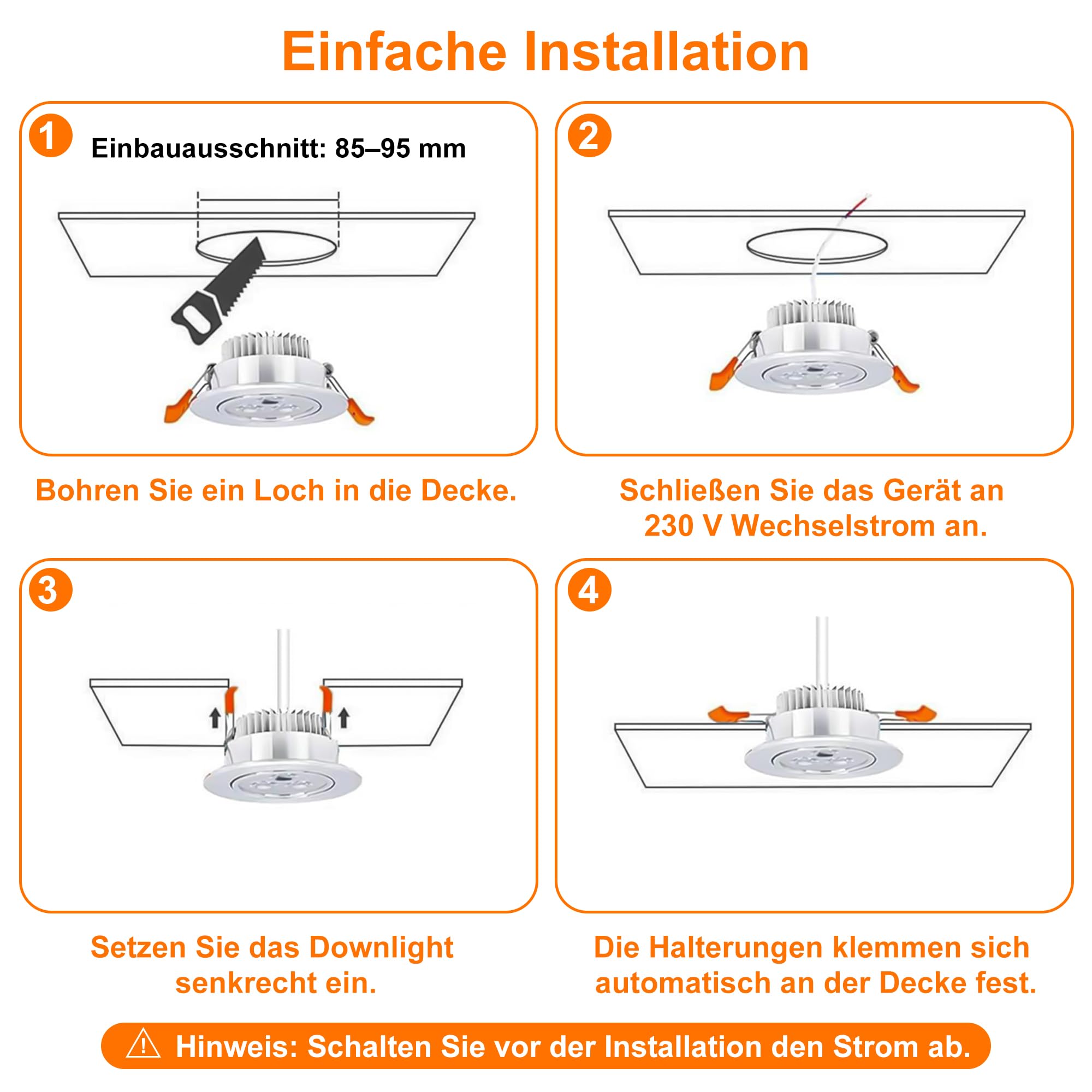 LED Einbaustrahler 230V, 10er Set 5W Kaltweiß 85-95mm Lochmass | Einbauspots Schwenkbar, Deckenspots Einbauleuchten, led spots flach für Badezimmer Wohnzimme