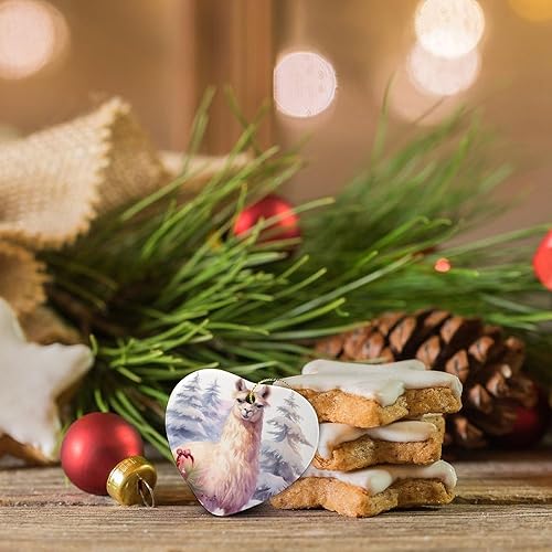 Miniatura 3 de Adorno de cerámica con forma de corazón de Lama Glama de 3 pulgadas, lindo adorno de llama de alpaca, Navidad, hogar, oficina, árbol, decoración de