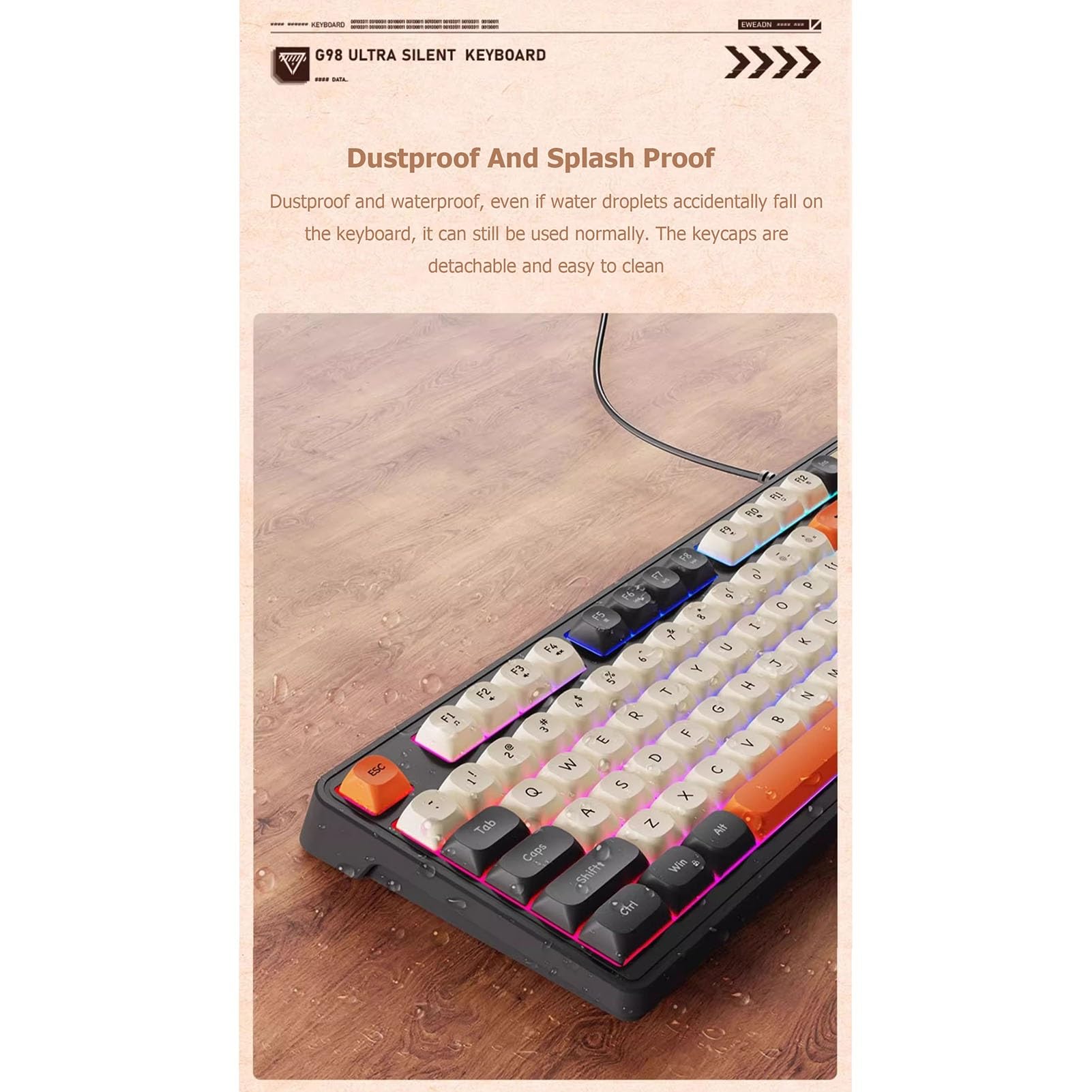 Tastiera Tastiera Da Gioco Prova Il Massimo Piacere Di Gioco, Silenzioso Ed Efficiente: La Tastiera Da Gioco Sussurrata Dal Comfort Ergonomico Include Un Mouse Dello Stesso Colore(B)