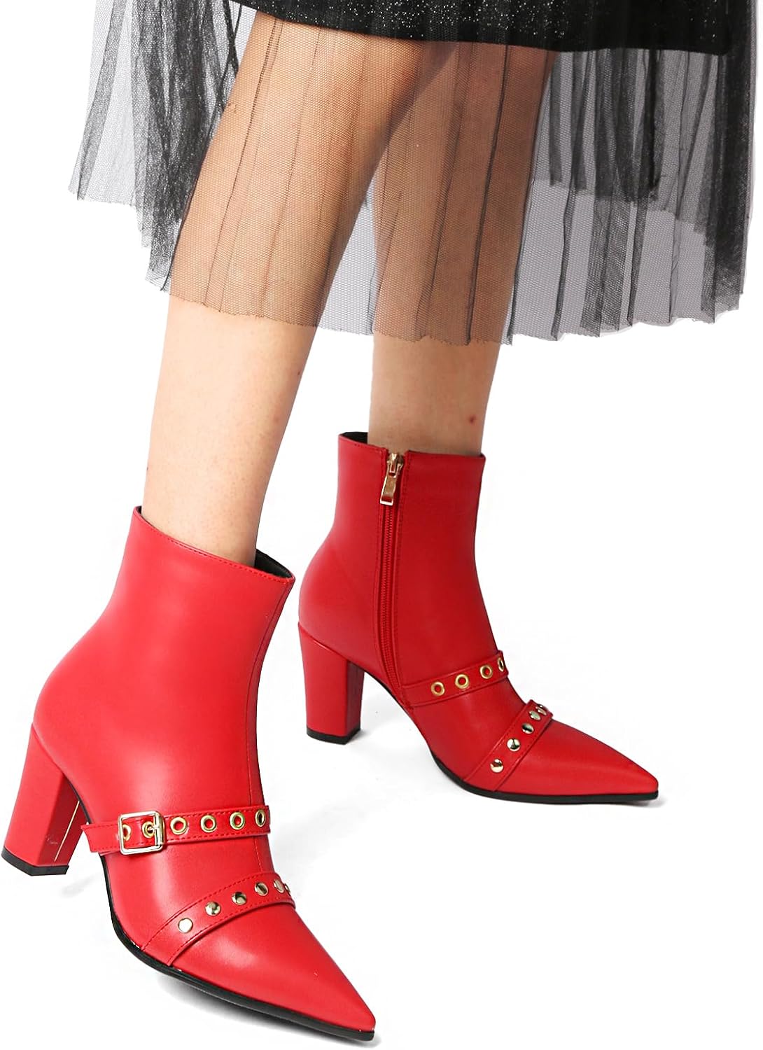 MEOTINA Gold High Heels for Women Kitten Heel Pointed Toe Short Womens Booties Buckle High Heeled Ankle Metallic Shoes - Image 5