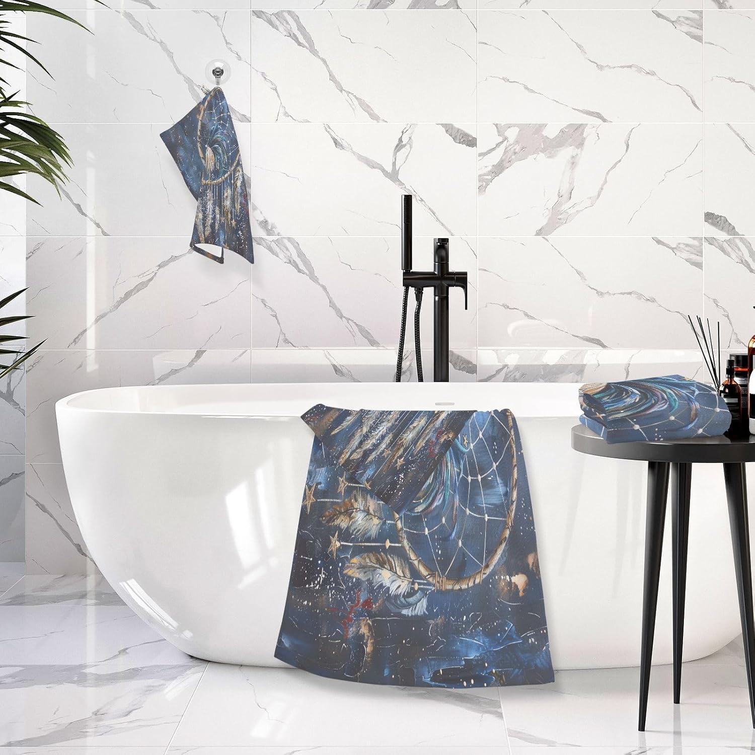 Hand Towels Premium Soft and Highly Absorbent Rooster with Dreamcatcher 2 Pcs Towels for Bathroom Set 100% Cotton Decorative Face Towels