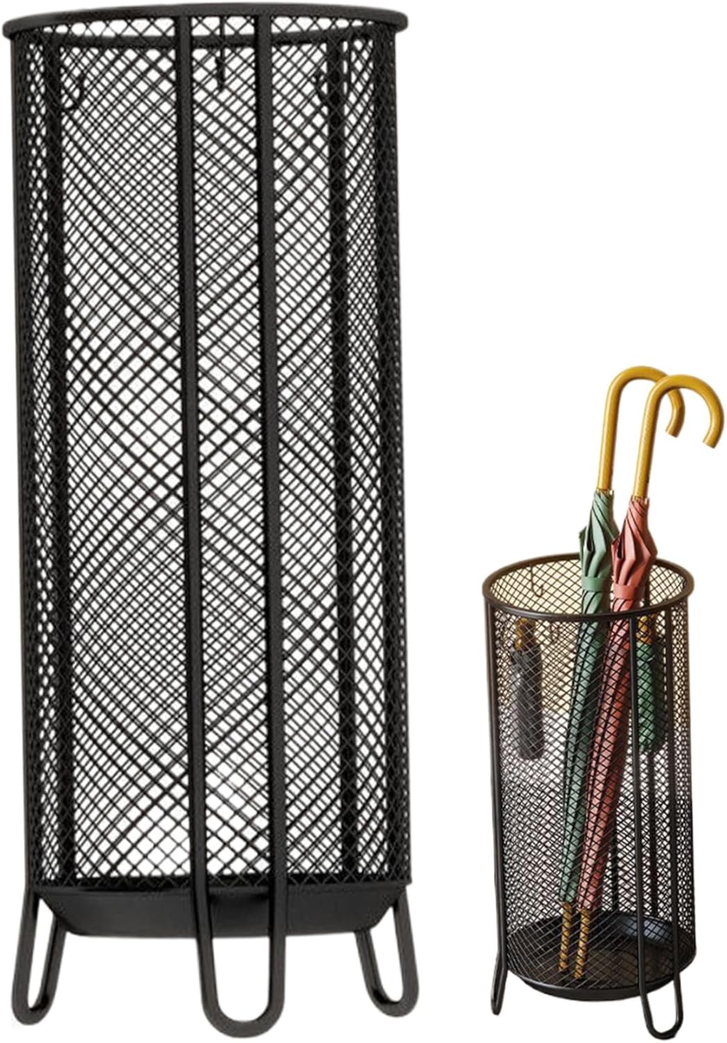 Metal Umbrella Stand with Tray & 3 Hooks, Entryway Umbrella Holder for 5-7 Walking Sticks, Stylish Storage Solution for Home & Office, Durable & Space-Saving Design