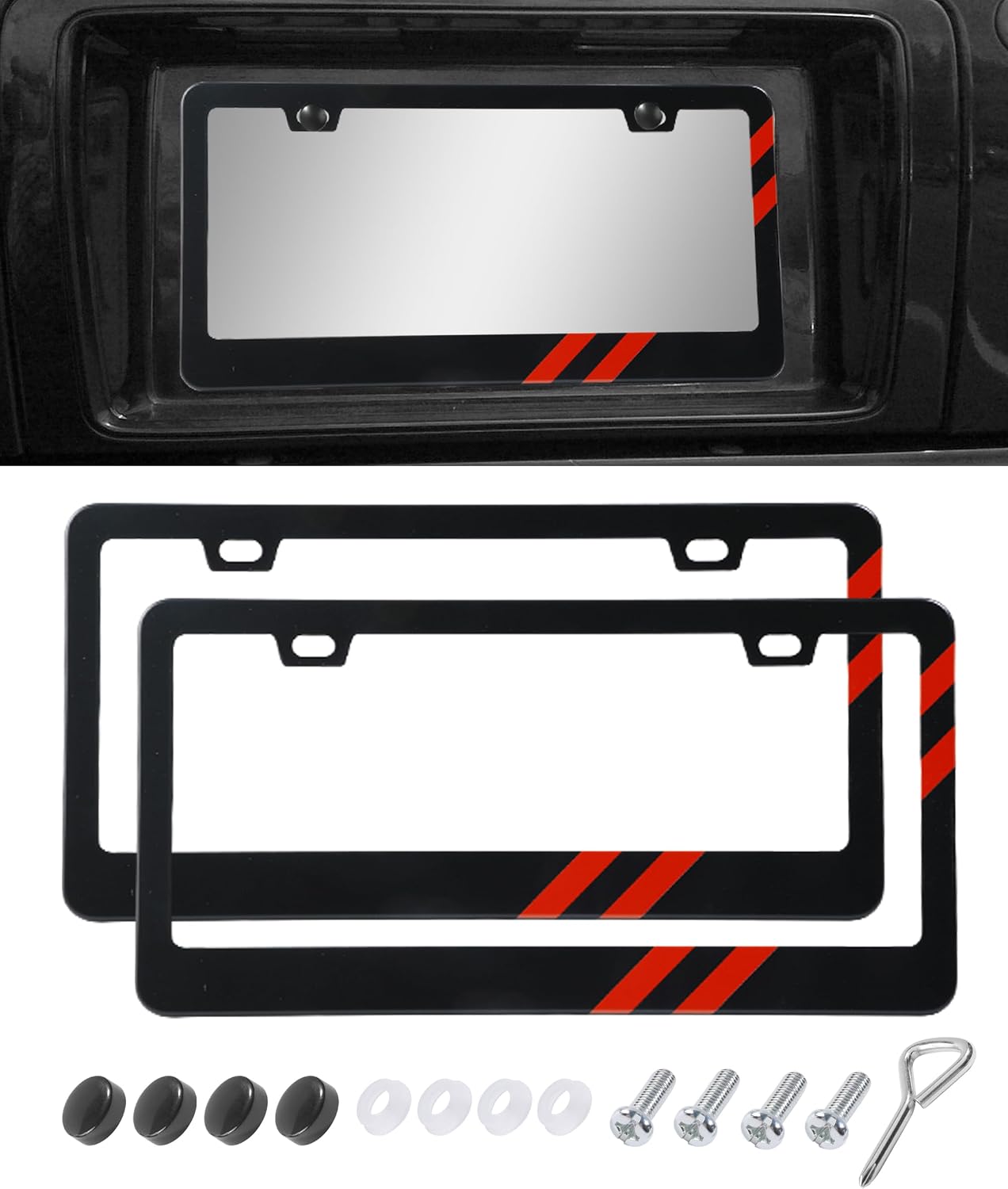 License Plate Frames,Car Accessories Aluminum Alloy 3 Color License Plate Covers,Automotive Replacement Sports Logo Universal Tags for Front and Rear,Suitable for Most Cars (B-2PCS)
