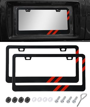 License Plate Frames,Car Accessories Aluminum Alloy 3 Color License Plate Covers,Automotive Replacement Sports Logo Universal Tags for Front and Rear,Suitable for Most Cars B-2PCS
