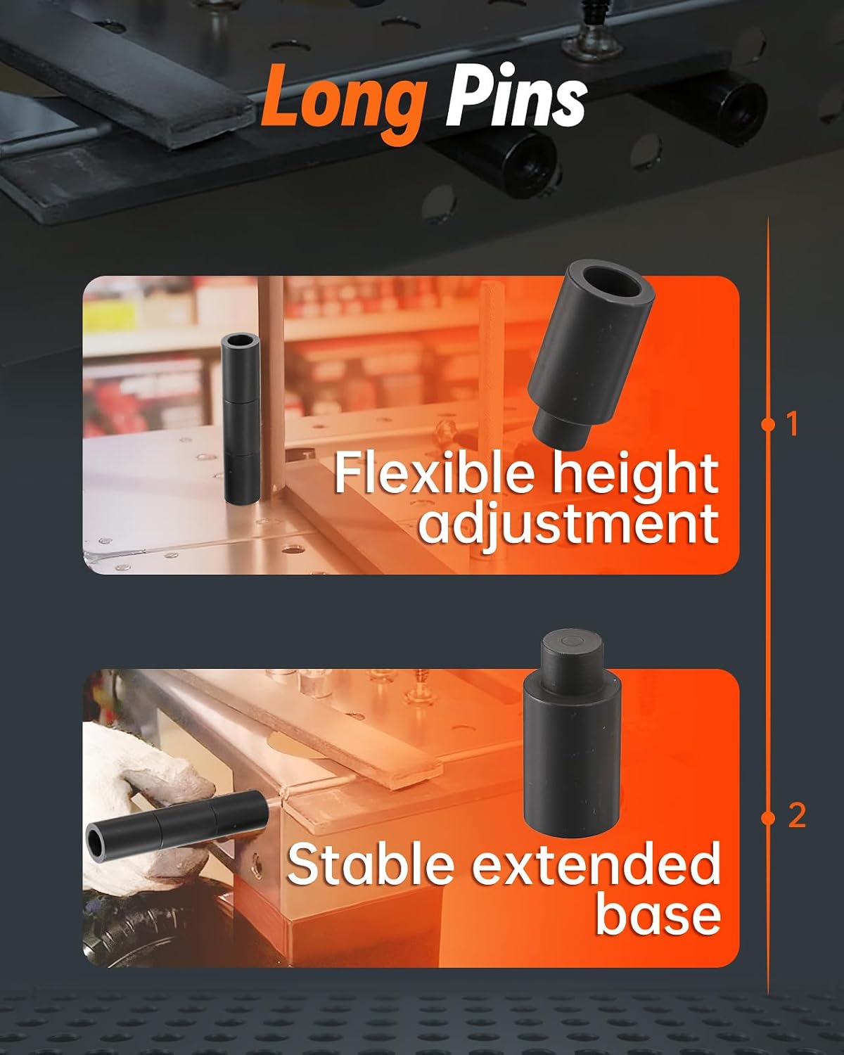 5/8 in Welding Table Locating Pin Kit | 14pcs, 10 Tall Pins, 4 Short Pieces, Stackable Carbon Steel Design