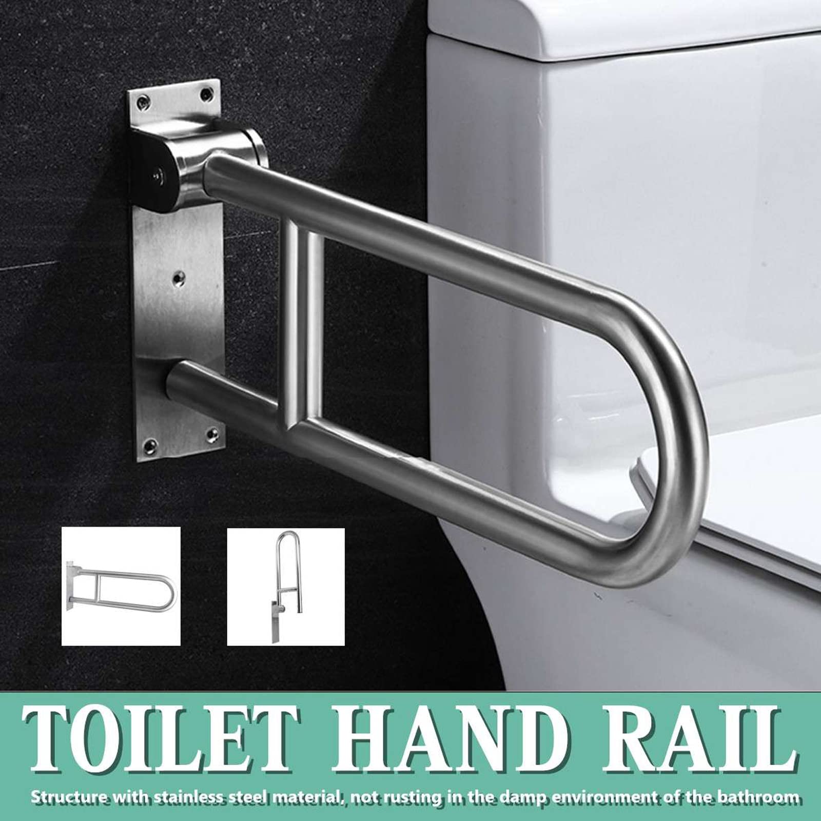 Barras de Apoyo para discapacitados para baño,Inodoro,Barra de Seguridad abatible,Barra de Apoyo para Inodoro de Acero Inoxidable en Forma de U con Soporte de Papel para Personas Mayores bariátri