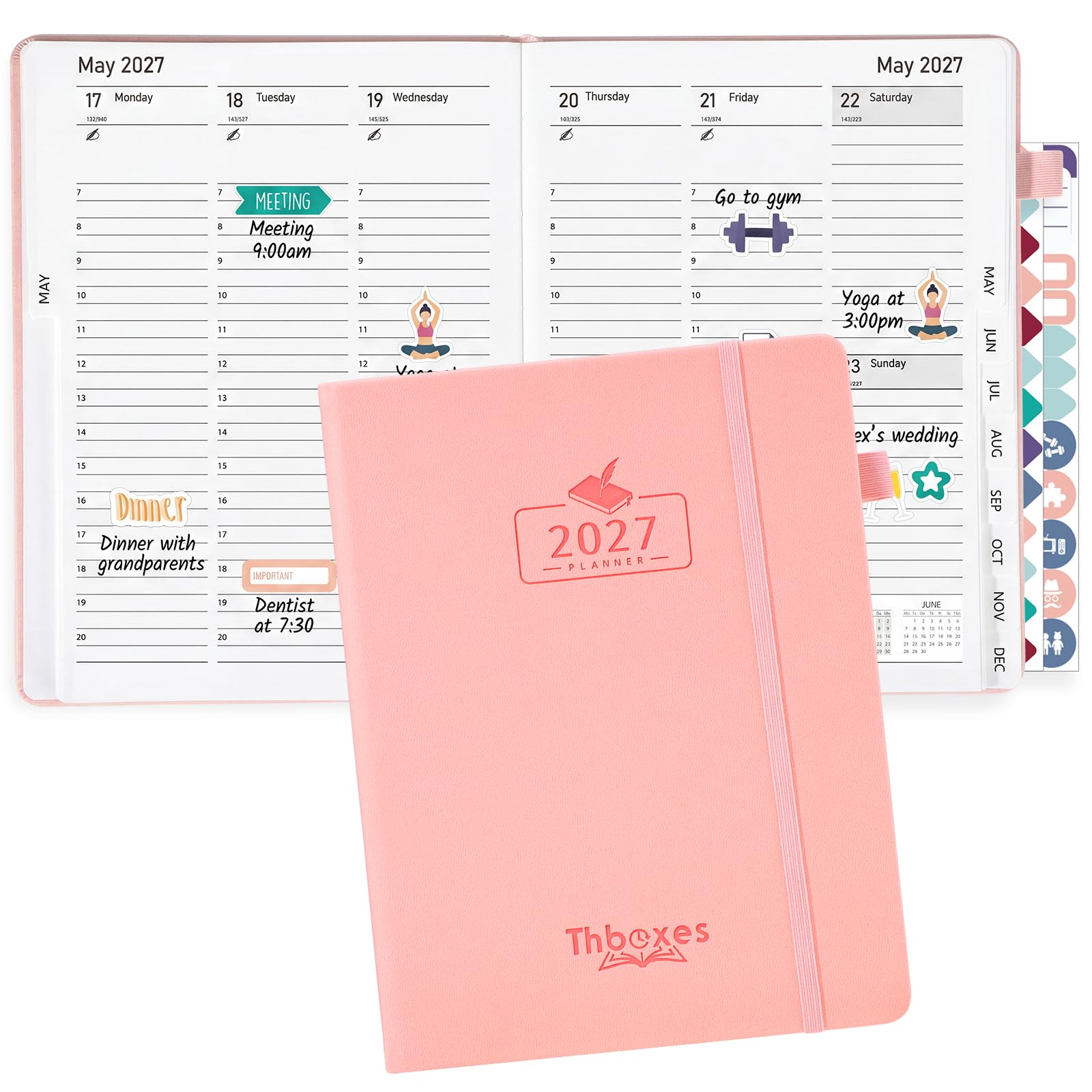 Diary 2027 A5 Week to View, Vertical Weekly Planner with Monthly Tab, Pink