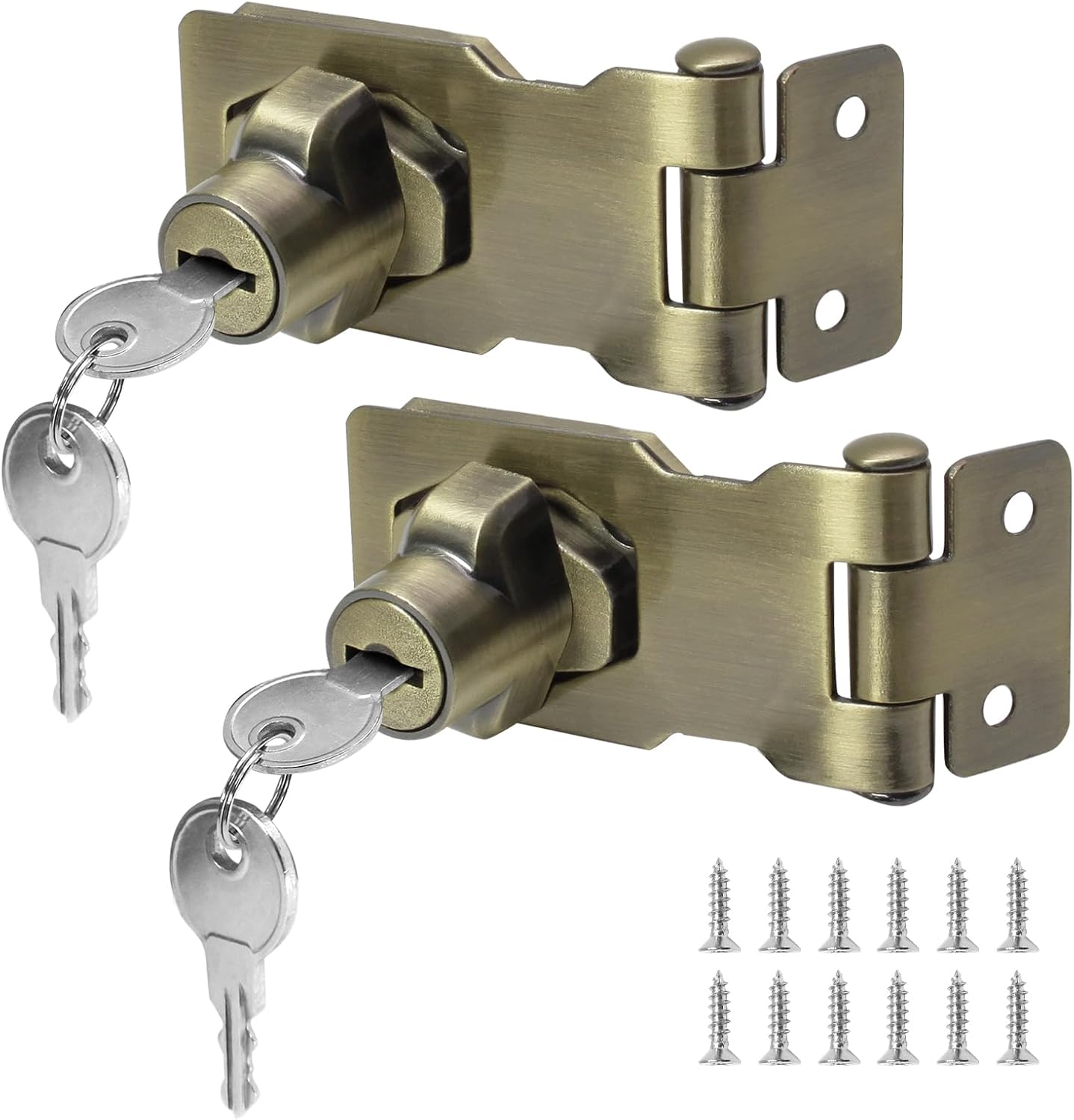 2Pcs Keyed Hasp Locks 2.5 Inch Twist Knob Keyed Locking Hasp, Metal Safety Hasp Latches Keyed Different for Small Doors, Cabinets (Bronze)