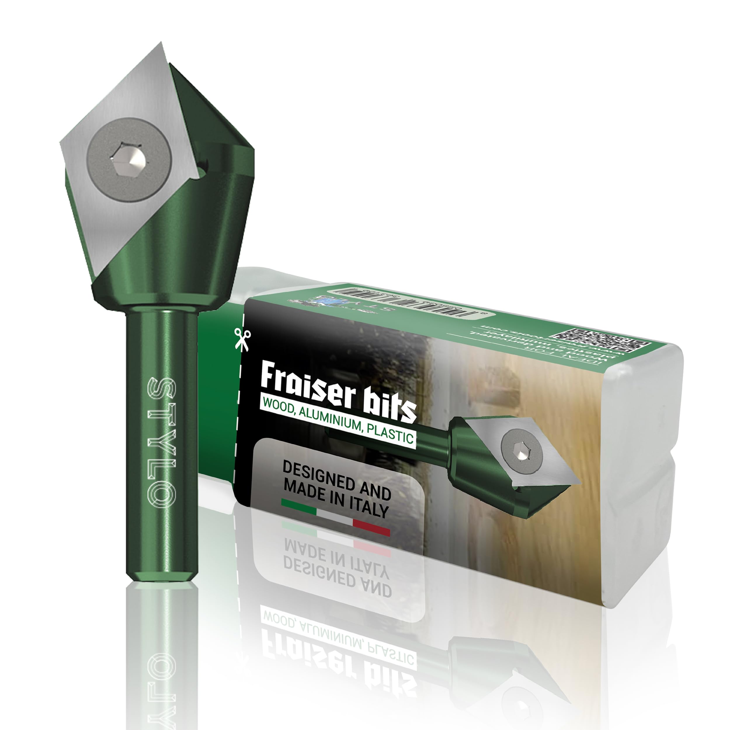 Fraiser Stylo - Fraise en V multifonction avec insert réversible pour gravure, chanfrein 45° et rainures en V 90°, queue 8 mm, pour CNC et défonceuse, bois, MDF et plastiques