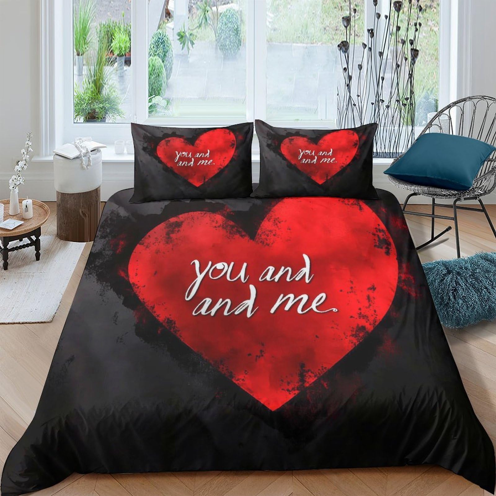 Ctjqhvkz Style-9 3D Printed Heart Love Fitted Sheet Microfiber Black Red Romantic Quote Bed Cover For Bedroom Guest Room Easy Care Single（135X200cm）