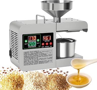 Oil Press Machine, 820W Manual Cold Oil Press, 6-11 pounds of raw materials can pressed per hour, Hot/Cold Pressing, Available High Oil Yield, for small pieces of coconut/sesame seeds/Perilla