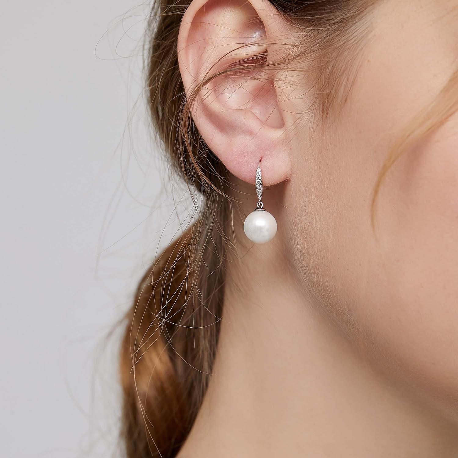 Pearl Earrings for Women, 925 Sterling Silver Cubic Zirconia Dangle Drop Earrings with Fish Hook, Pearl Jewelry Gift for Women