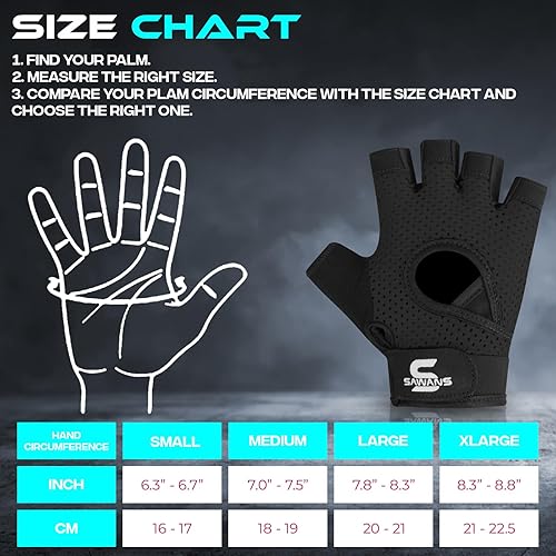 Miniatura 6 de SAWANS Guantes de gimnasio para hombres y mujeres, guantes de levantamiento de pesas, entrenamiento transpirable, agarre antideslizante, protección
