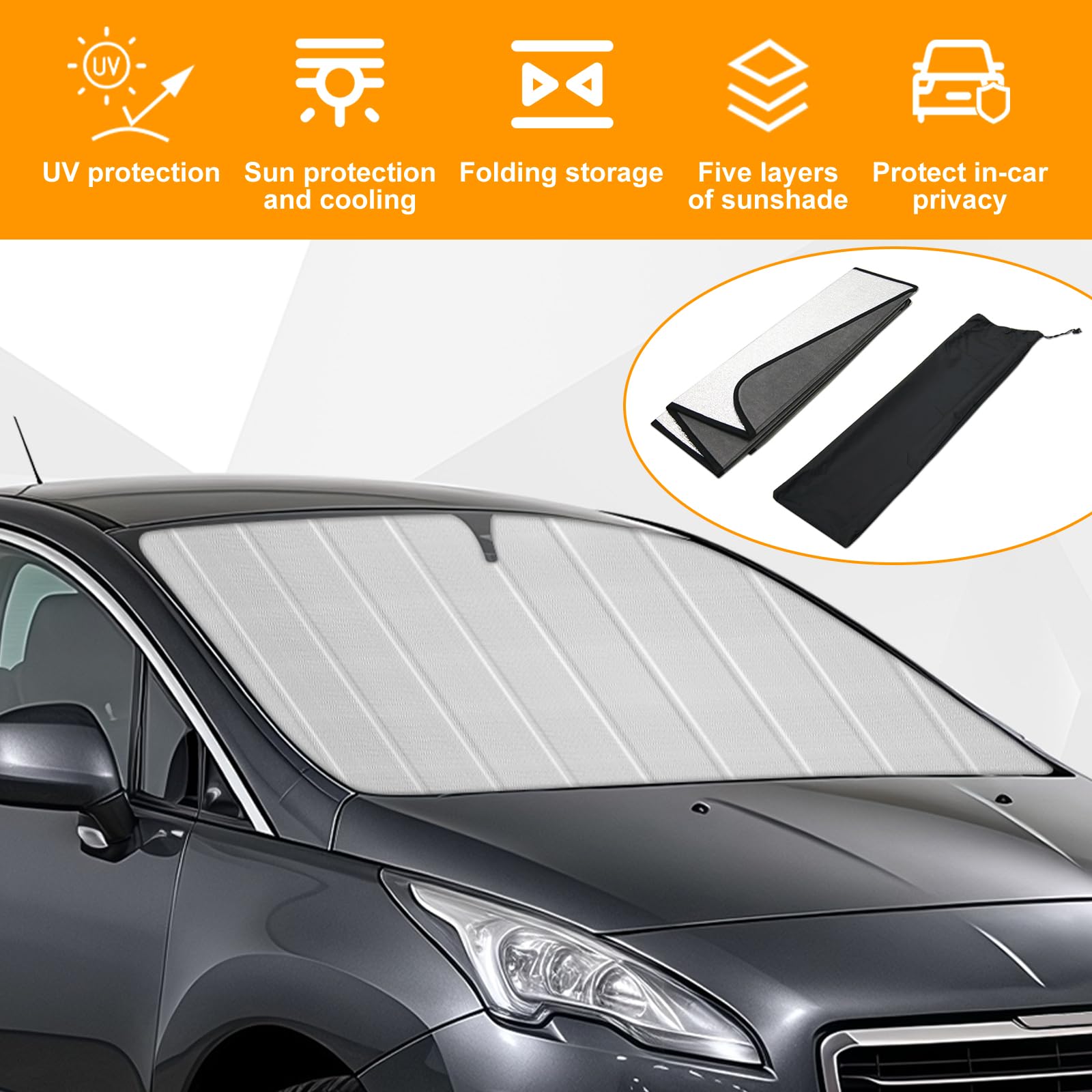 Składana osłona przedniej szyby samochodu do Peugeot 3008 2016-2020, składana osłona przedniej szyby ochrona przed słońcem, składana przednia osłona przeciwsłoneczna
