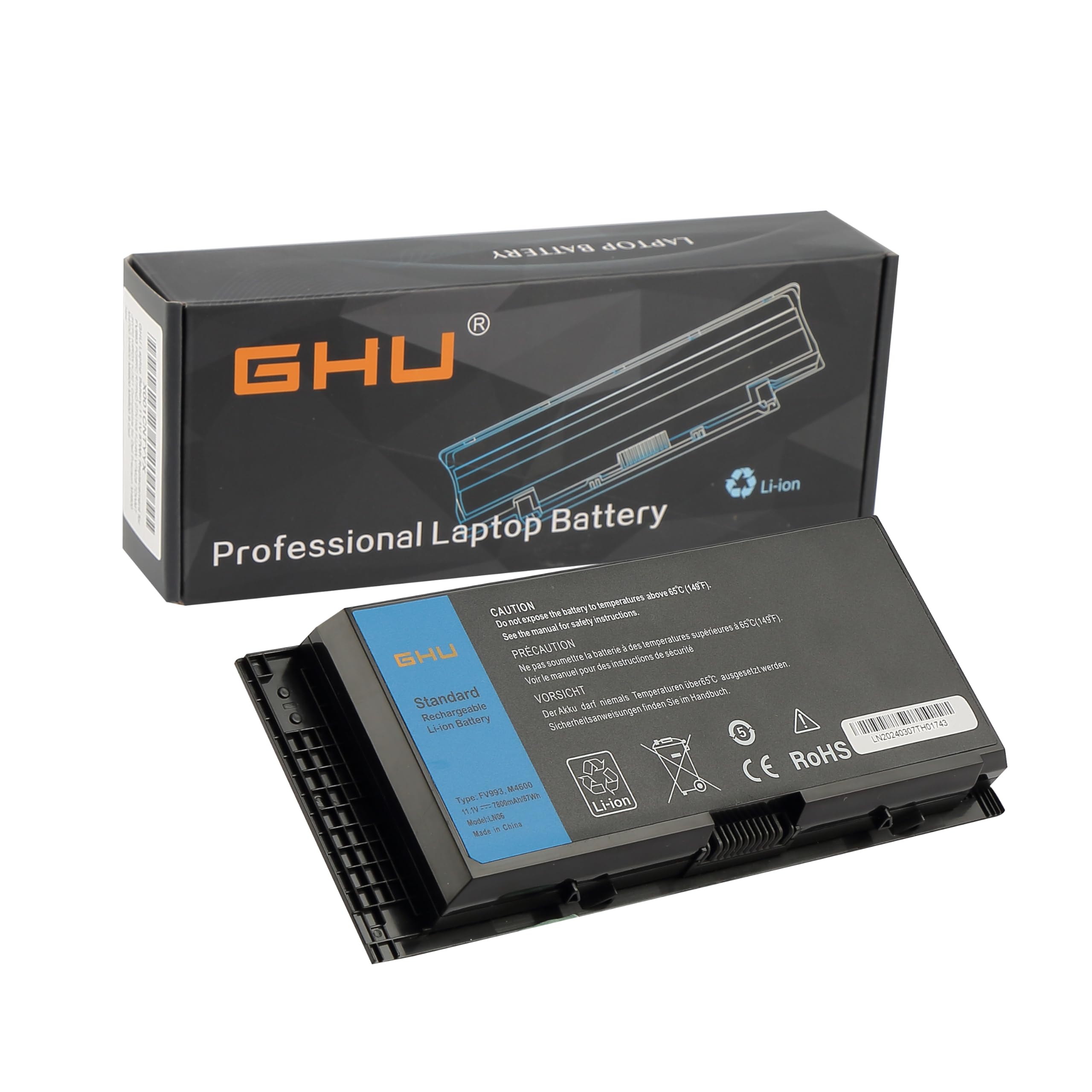 GHU Laptop Battery 11.1V 87Wh Replacement for FV993 PG6RC R7PND 0TN1K5 FJJ4W V7M28 7DWMT JHYP2 K4RDX KJ321 Compatible for Dell Precison M4600 M4700 M4800 M6600 M6800 9-Cell