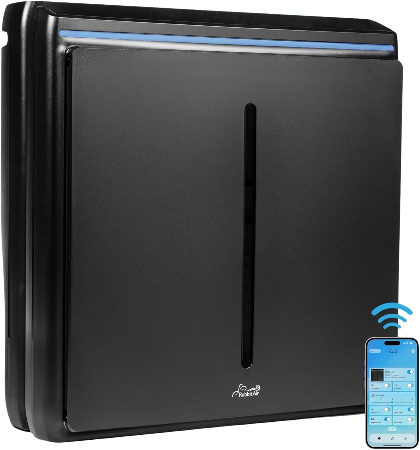 Rabbit Air A3 SPA-1000N Air Purifier HEPA Filter - Ultra Quiet, WiFi-enabled, Wall Mountable HEPA Air Purifiers for Home, Smoke, Odors, Pet Dander, Dust, VOCs, Cooking - Odor Remover Filter, Black