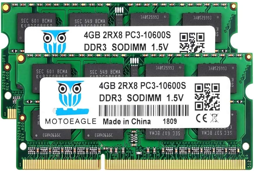 DDR3 1333MHz SODIMM 8GB Kit (2x4GB), 4GB 2RX8 PC3 10600S -09-11 204 Pin 1.5V Laptop Memory